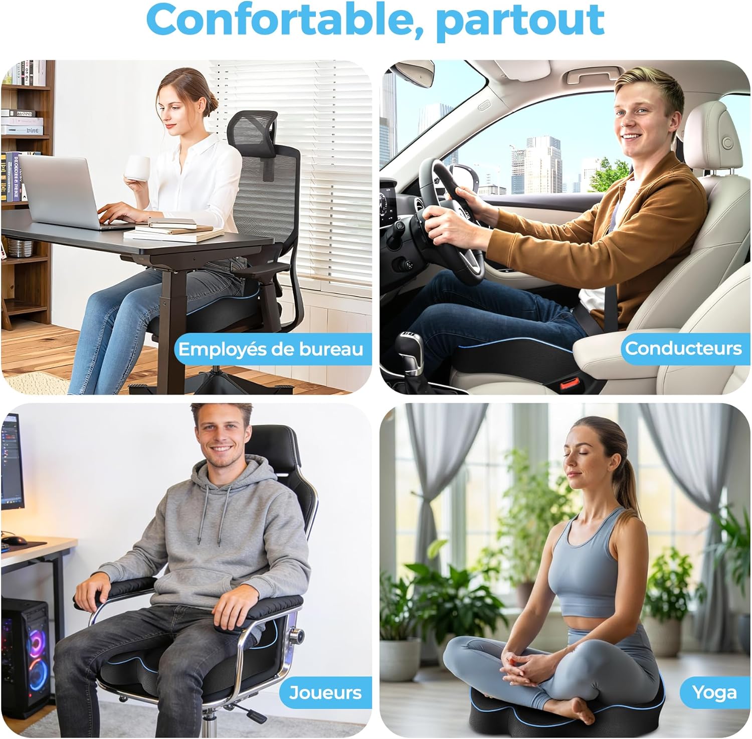 Coussin chaise ergonomique - mousse mémoire respirante - confort universel