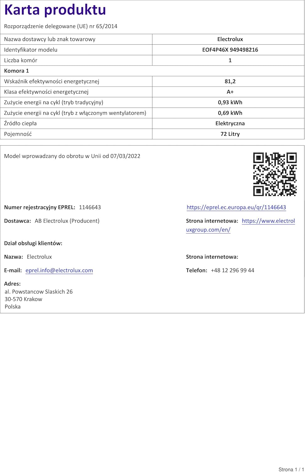 Electrolux - Four Série EOF - 72L, pyrolyse, classe A+ - EOF4P46X