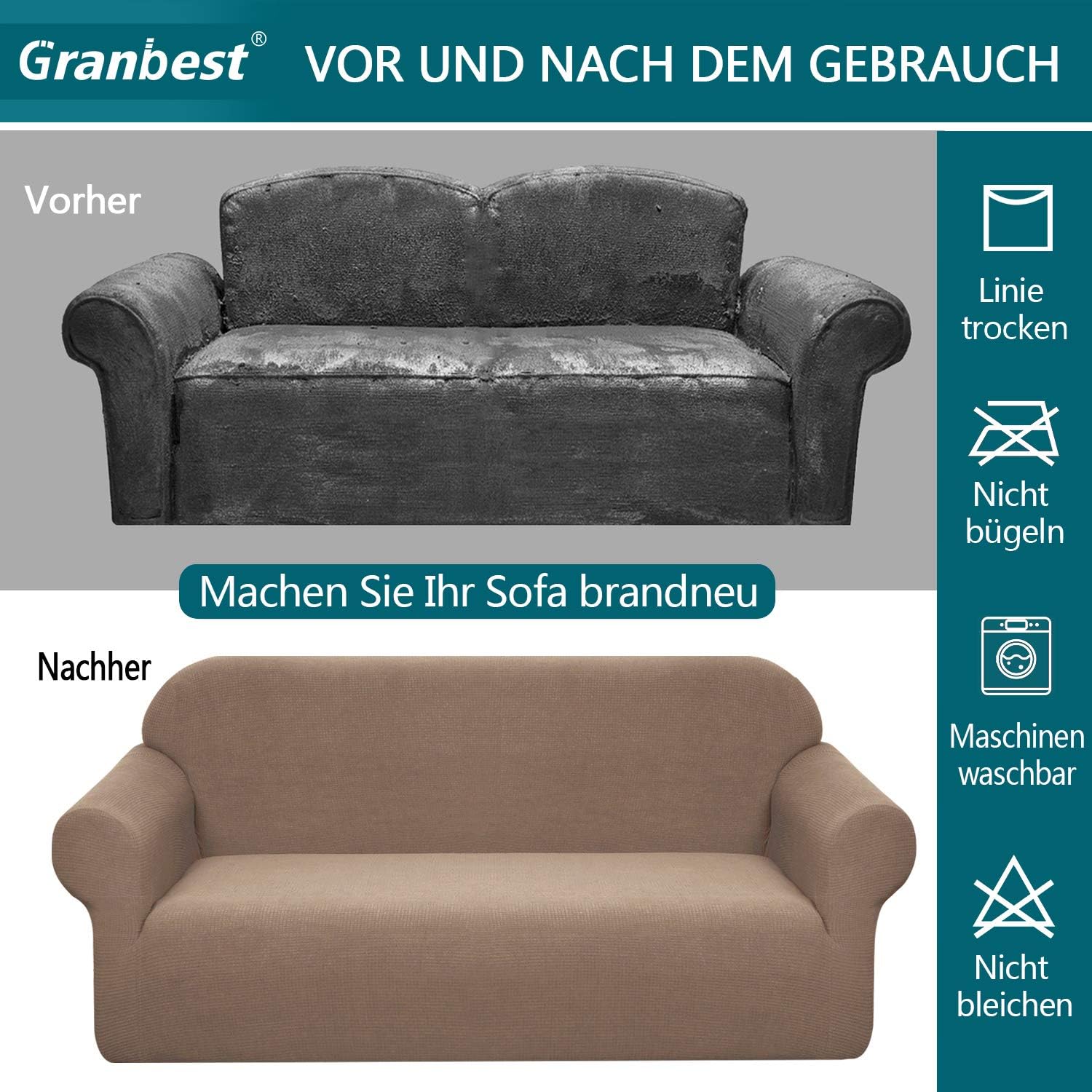 Granbest - housse canapé extensible, 1 place, spandex imperméable, chameau