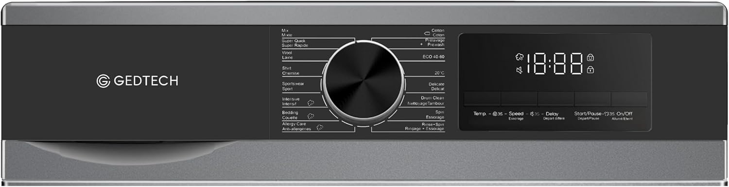 GEDTECH - Lave-linge frontal 8kg, 1400tr/min, 16 programmes, GLL81400BL