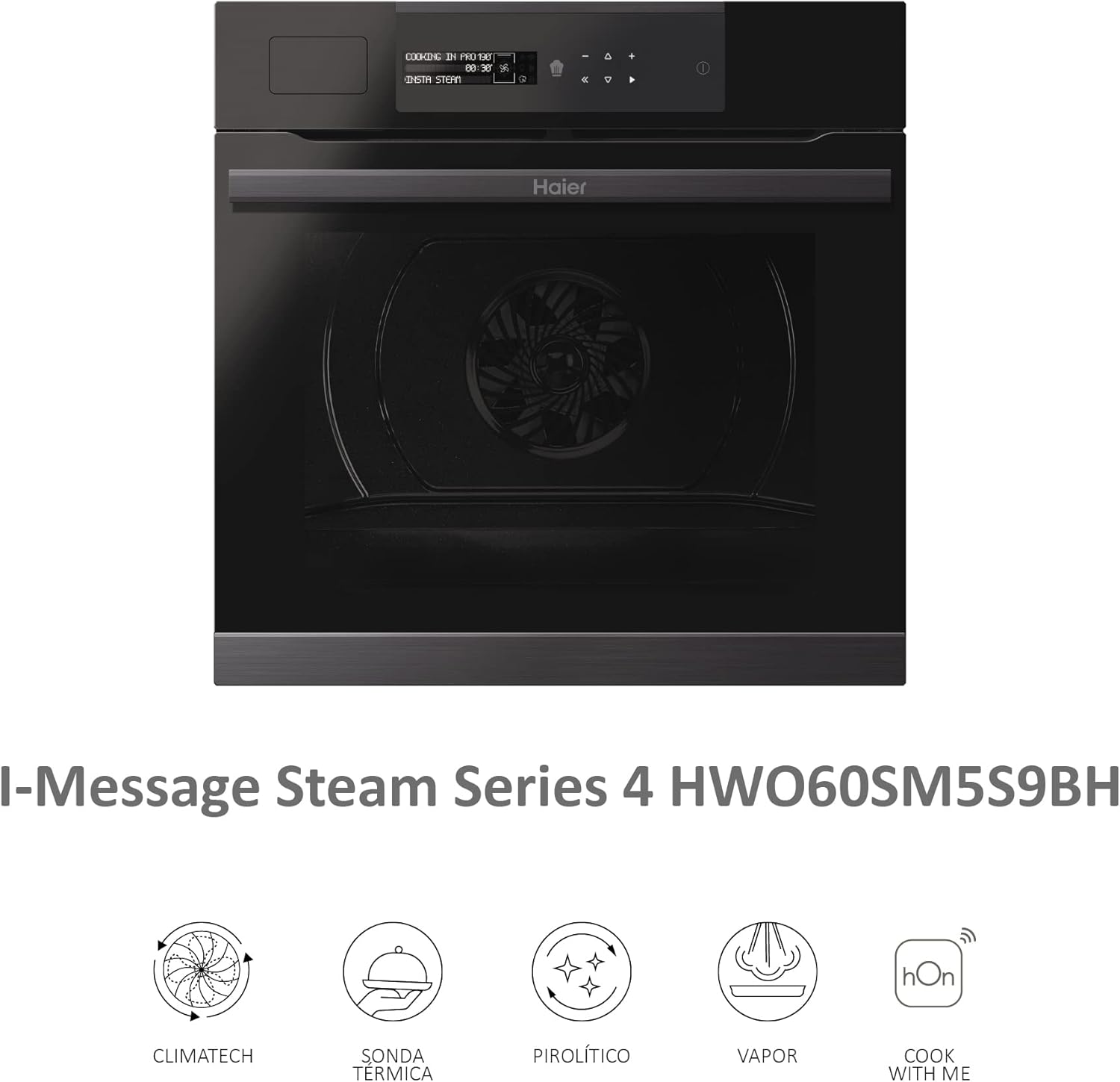 Haier - Four encastrable Série 4, 70L, pyrolyse, Wi-Fi, noir HWO60SM5S9BH