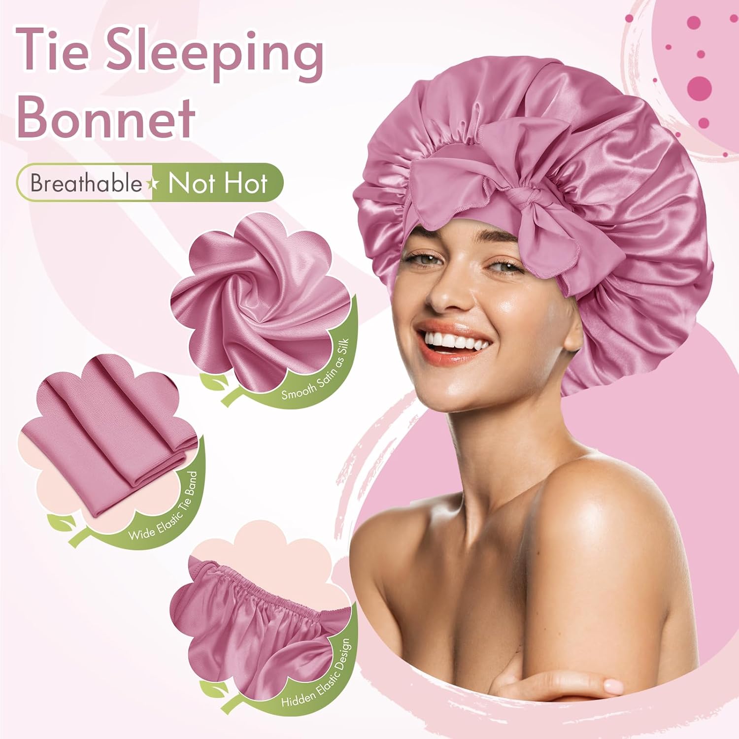 BONNET QUEEN - bonnet satin nuit ajustable, moyen, cheveux bouclés