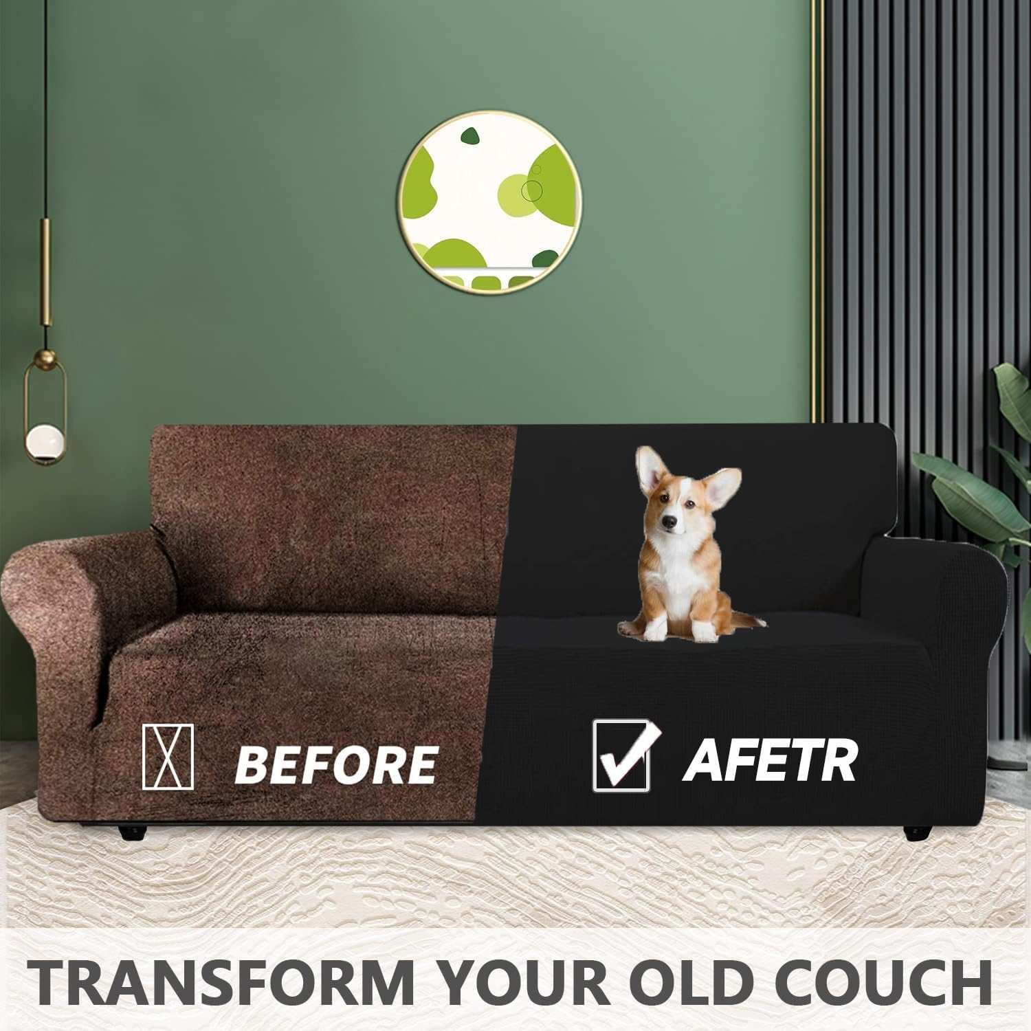 Housse canapé 2 places extensible, lavable, antidérapante, noire