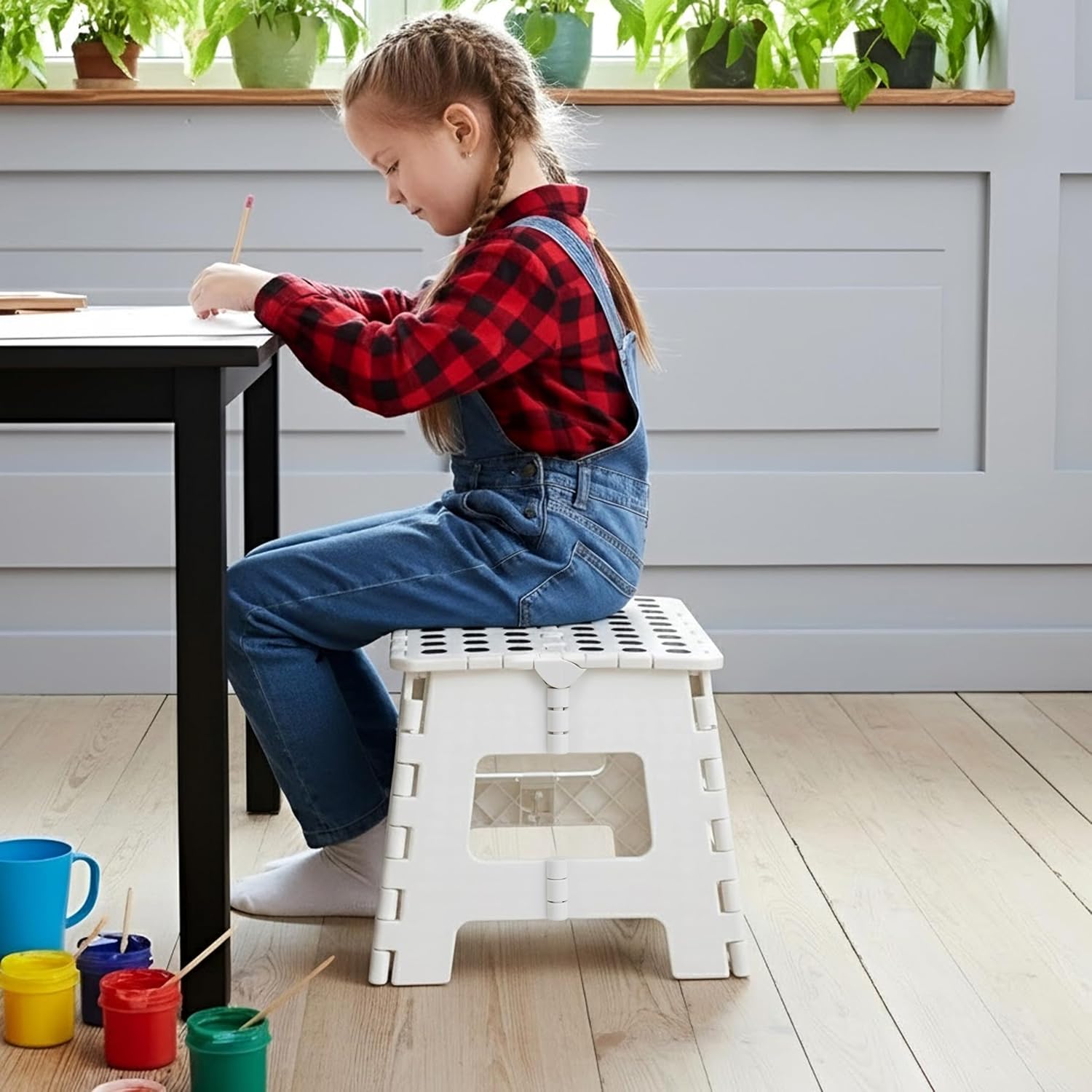 Utopia Home - Tabouret pliant 23 cm - surface antidérapante, portable, 272 kg, blanc