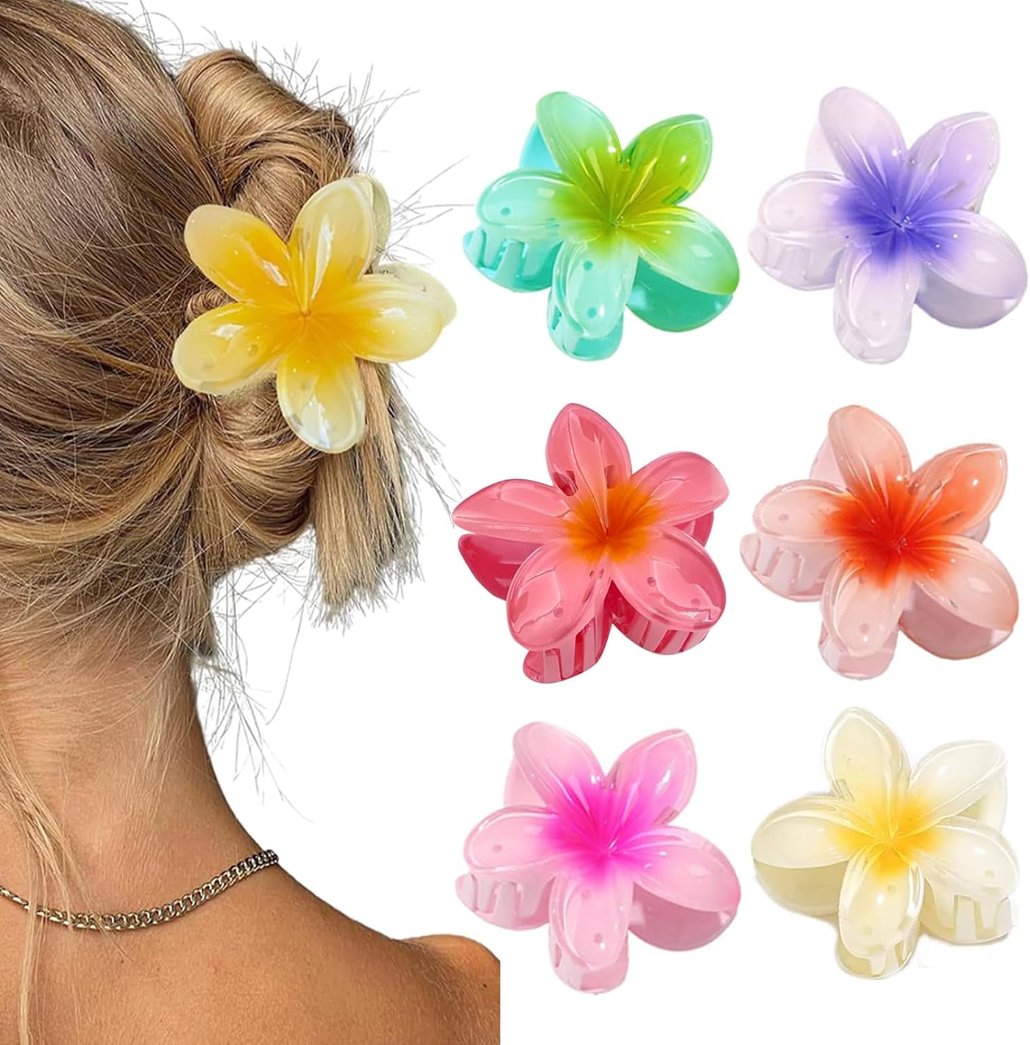 Pinces à cheveux - Lot de 6 - fleurs hawaïennes, pour cheveux épais, accessoires pour femmes et adolescentes