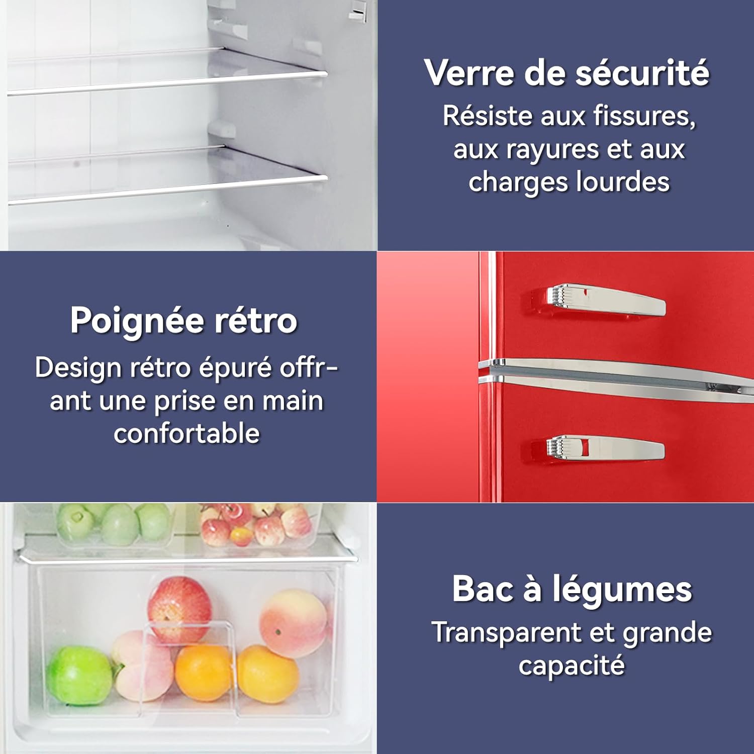 magictec - Frigo vintage série - 120L, congélateur 32L, Low Frost, éclairage LED