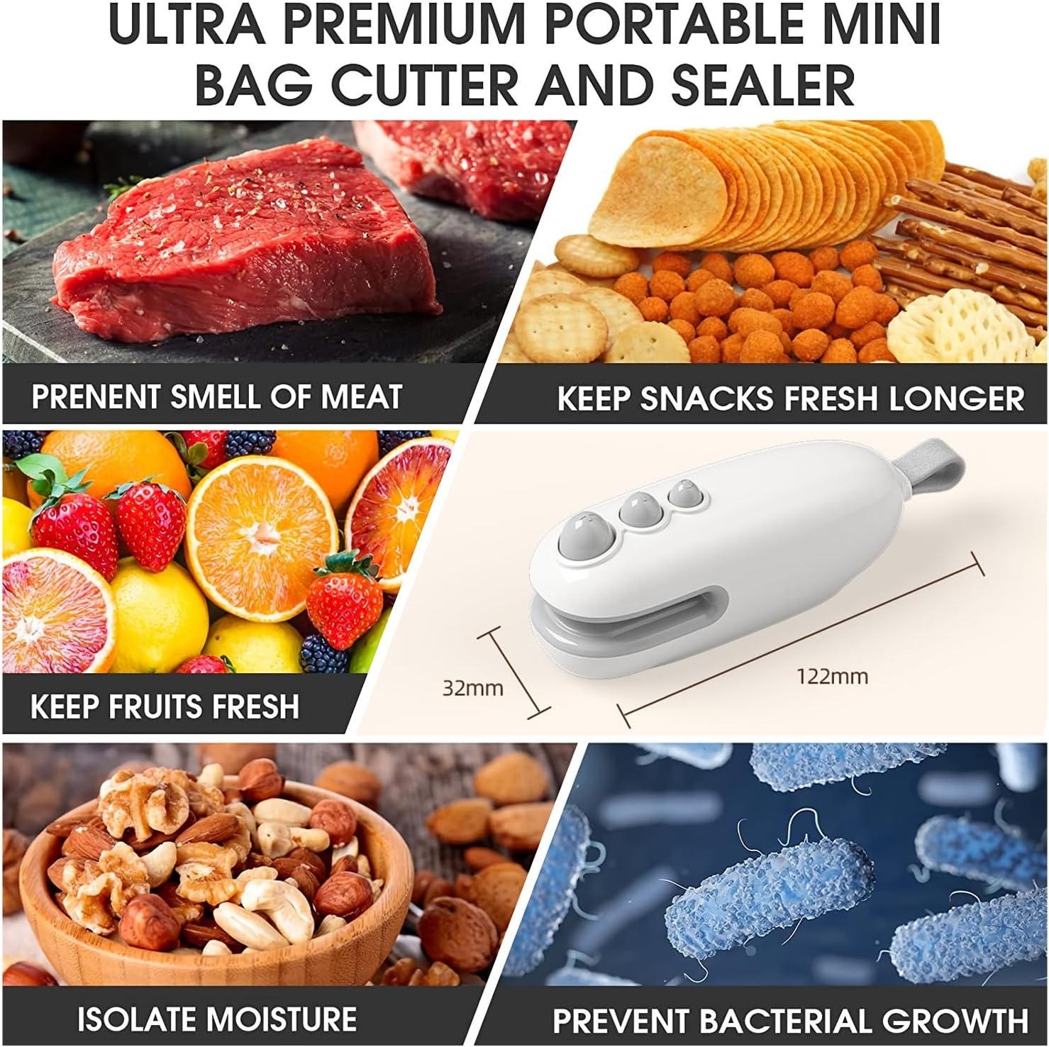 Scelleuse portable 2-en-1, compacte, rechargeable, coupe et scelle