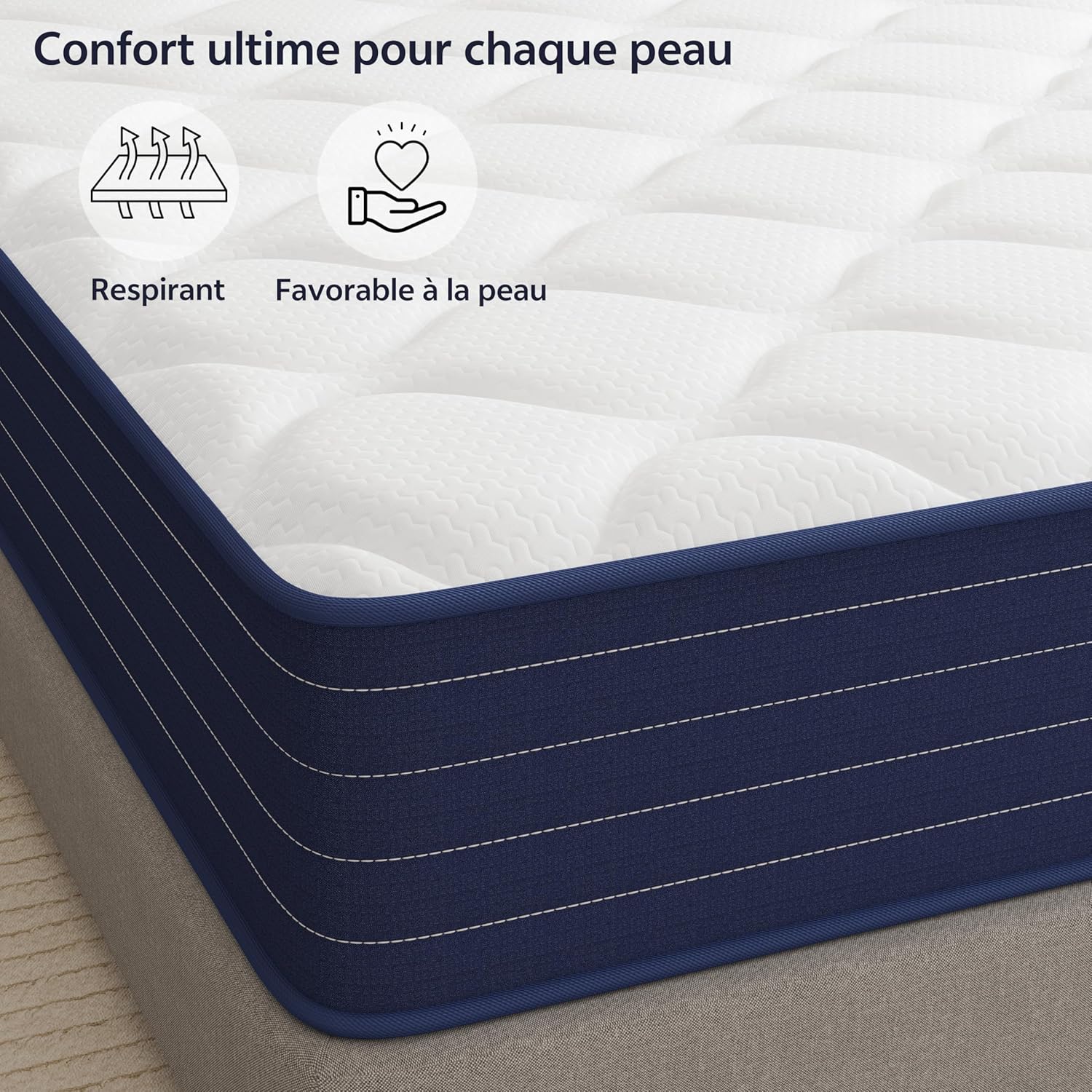 PurrJoys - Matelas 3FT - 90x190x20cm - Mémoire de forme, 7 zones, hybride, soutien moyen