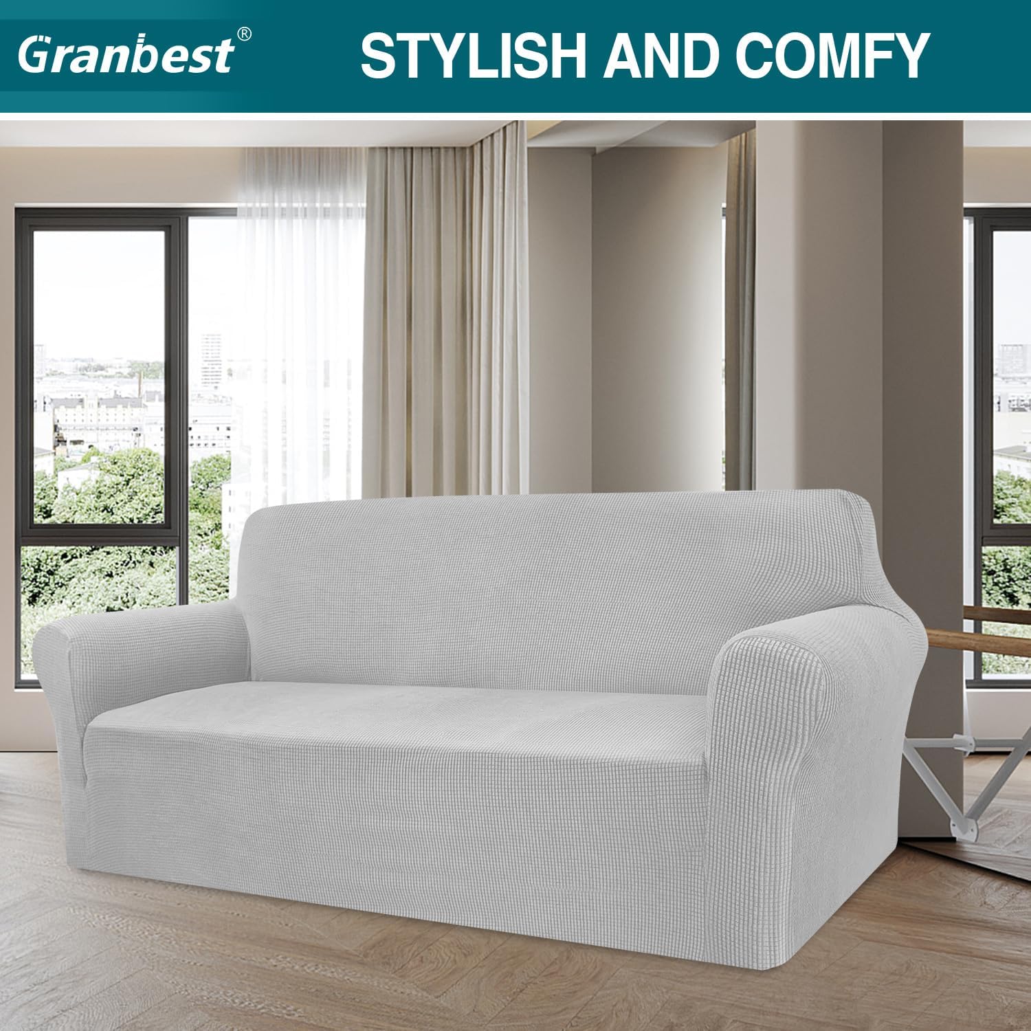 Granbest - housse de canapé jacquard 3 places - extensible, protection animaux