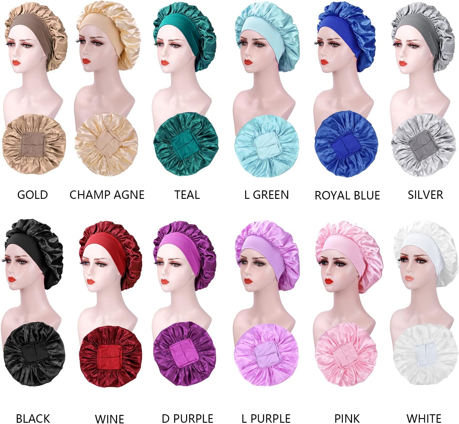 Bonnet satin cheveux nuit - lot de 2 - protection soyeuse, femme