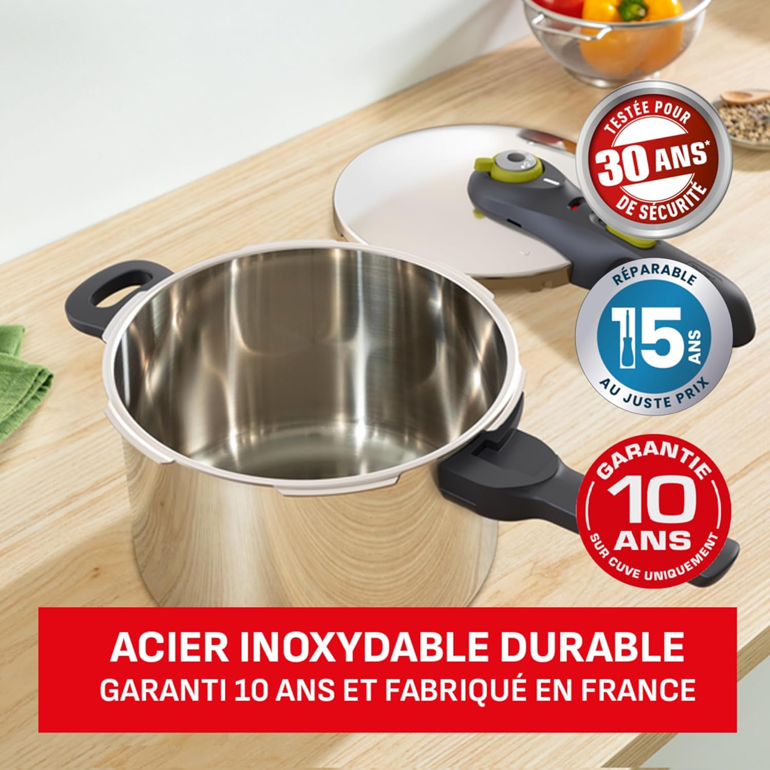 Tefal - Secure 5 Neo - cocotte-minute inox 6L, 2 programmes, sécurité 5 points, compatible induction/lave-vaisselle - P2