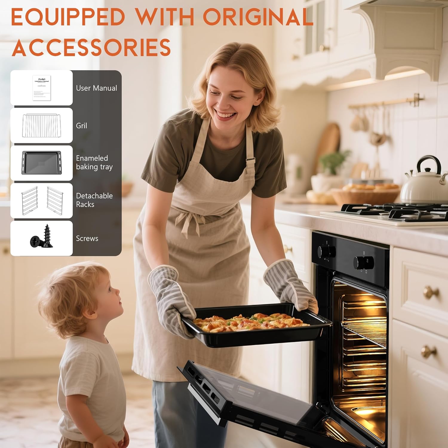 Four encastrable 60cm - 65L, 2200W, 4 fonctions, ventilateur, prise