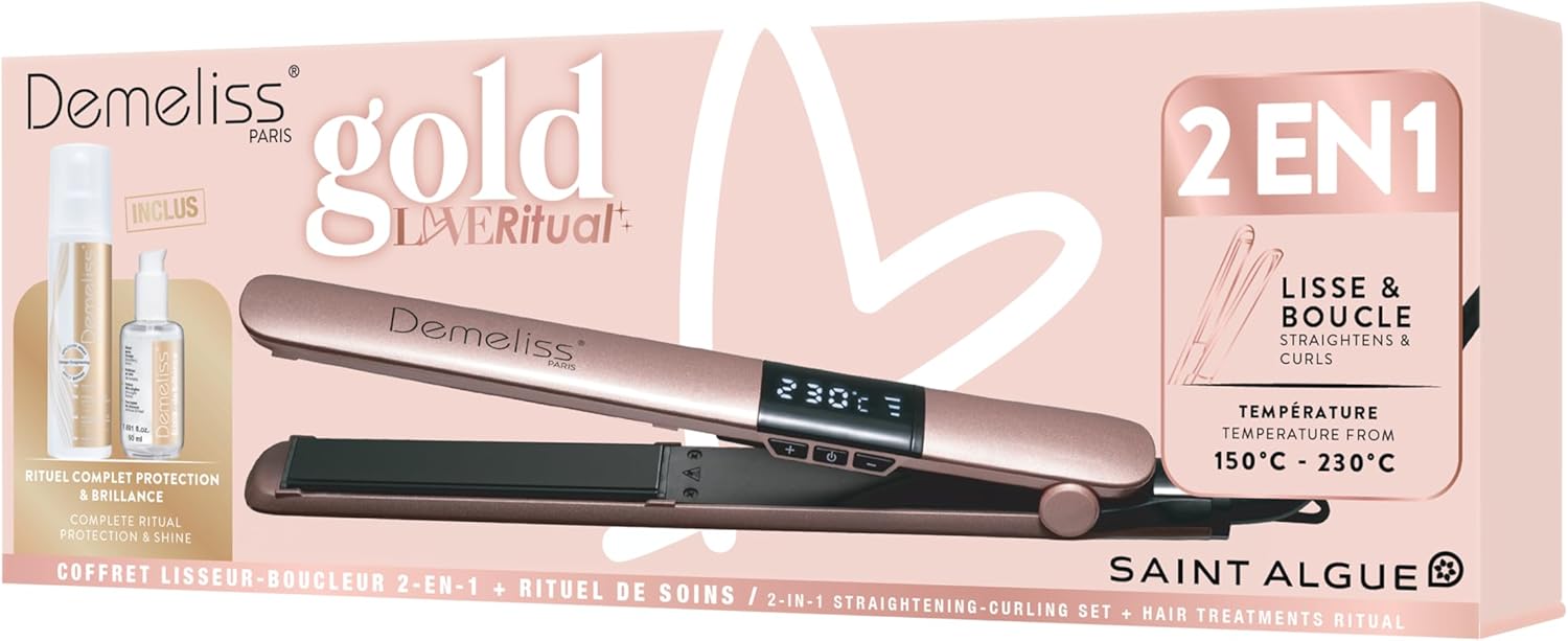 Saint Algue - Demeliss Gold Love - lisseur 2 en 1 - céramique, 230°C, pochette, soins inclus