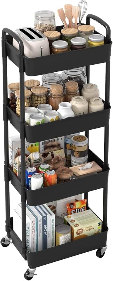 Sywhitta - chariot plastique 4 couches 39x29x104cm roues mobiles