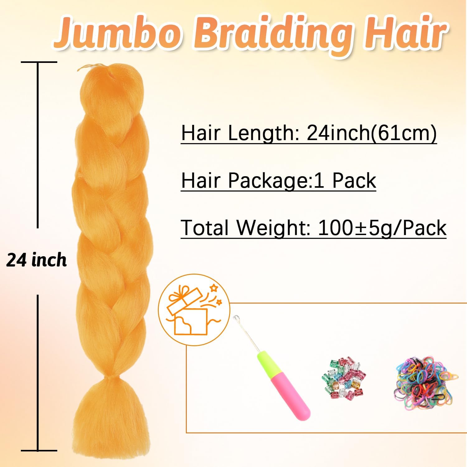 ShowJarlly - Jumbo Tresse Cheveux - 24 pouces - Doux, 1 pack, Arancion
