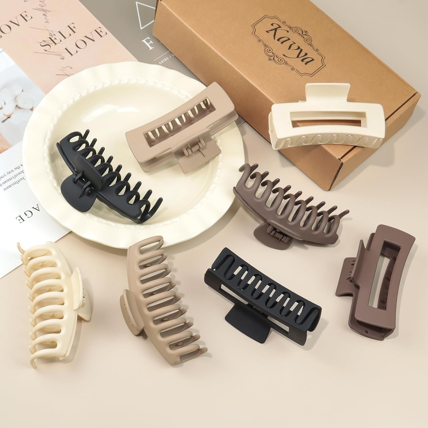 Kavya - 8 pinces cheveux femme - 10.5cm - grip antidérapant, épais