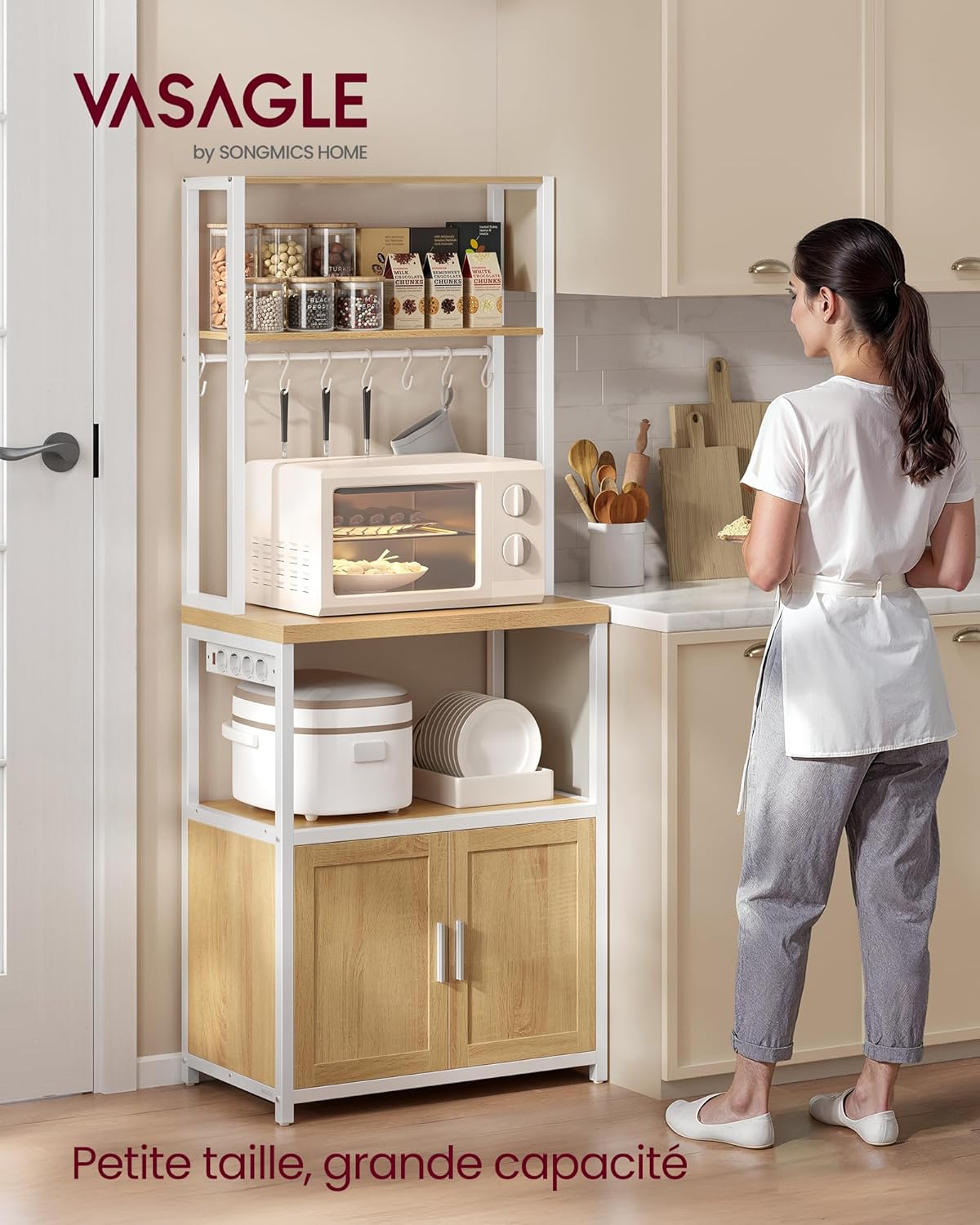 VASAGLE - étagère cuisine/bar café, 40x60x170 cm, 8 crochets, KKS058Y02