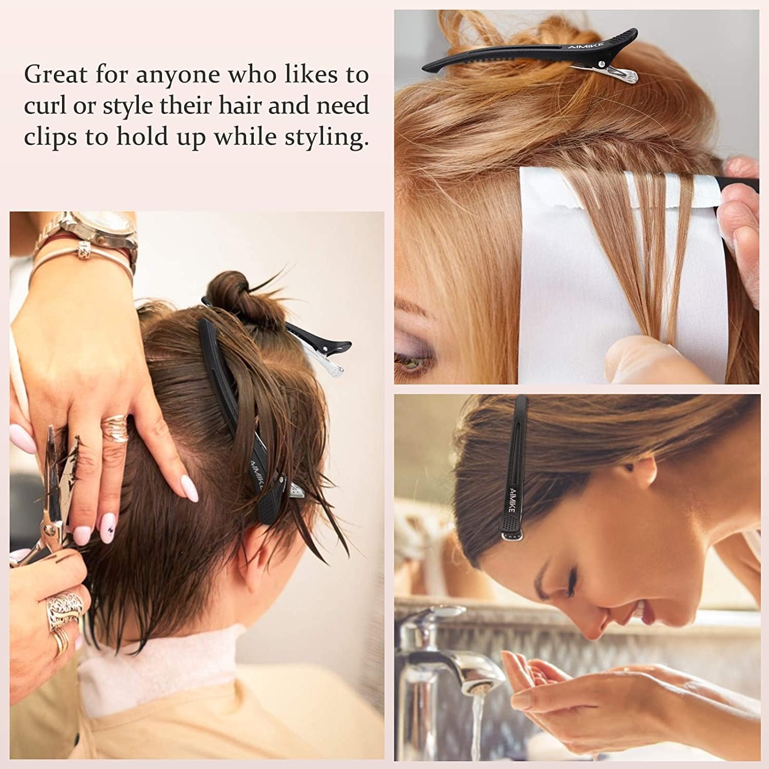 AIMIKE - Lot de 12 pinces à cheveux - antidérapantes, silicone, sans traces, pour coiffeur