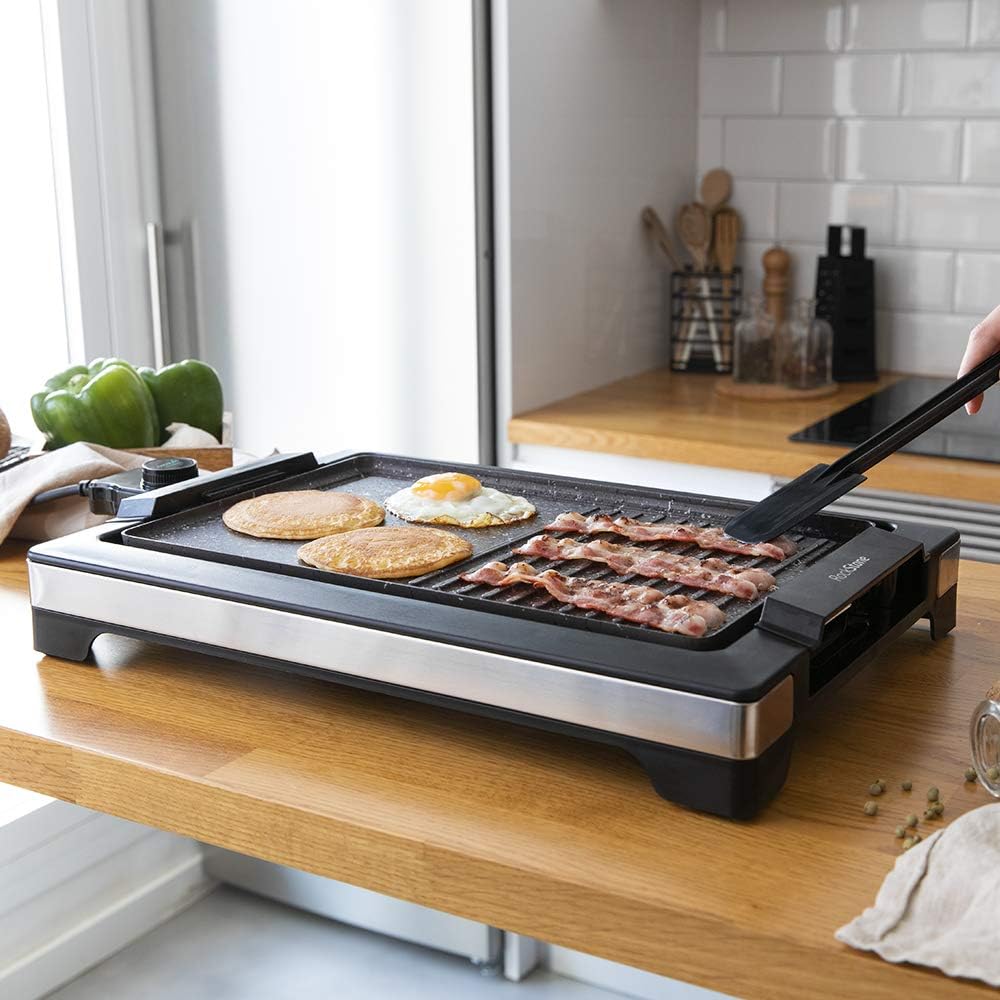 Cecotec - Tasty&Grill 2000 Inox - surface mixte - 2000W, thermostat réglable, revêtement RockStone