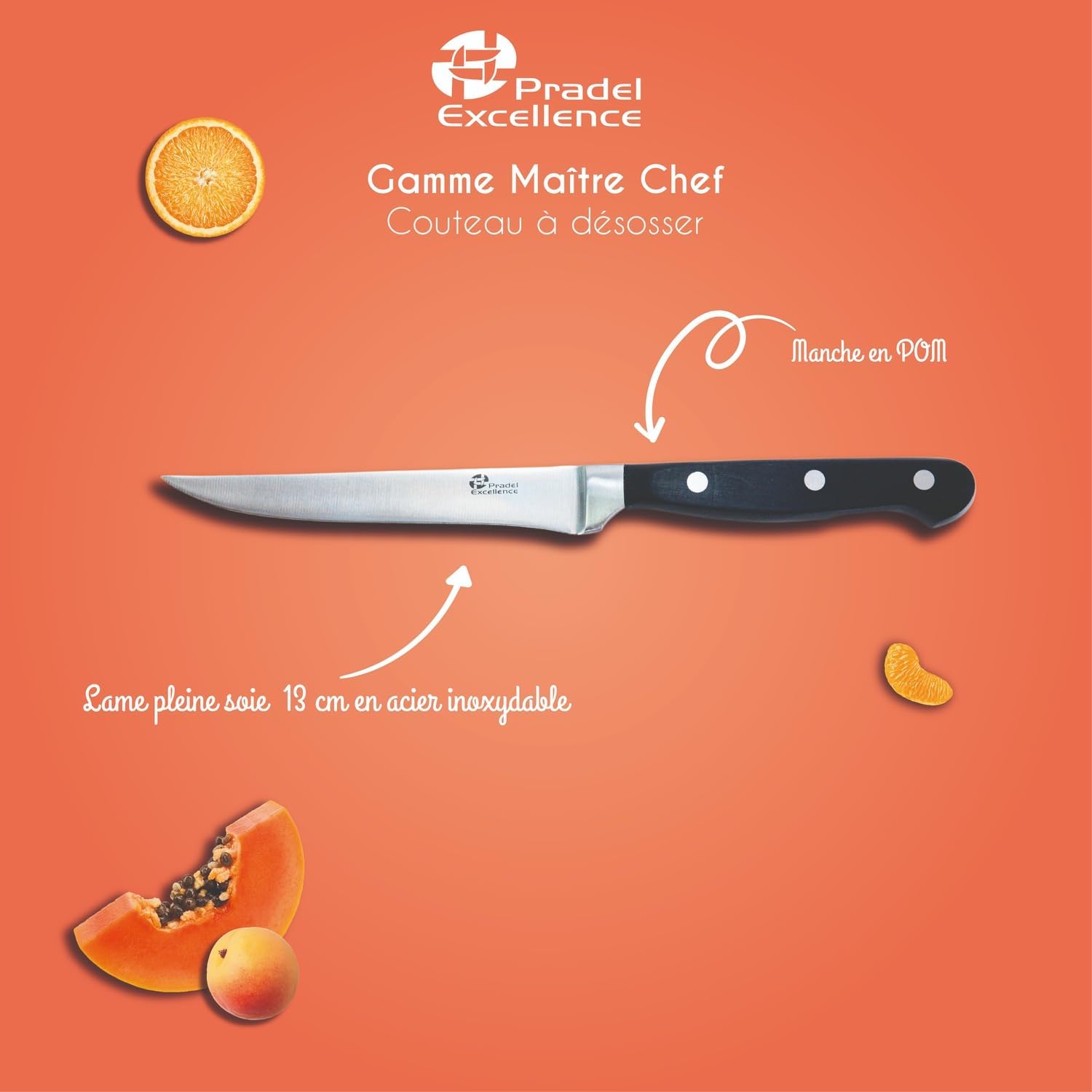 Pradel Excellence - Maître Chef - 13 cm - Couteau Désosser inox, manche POM durable - PCOT004004