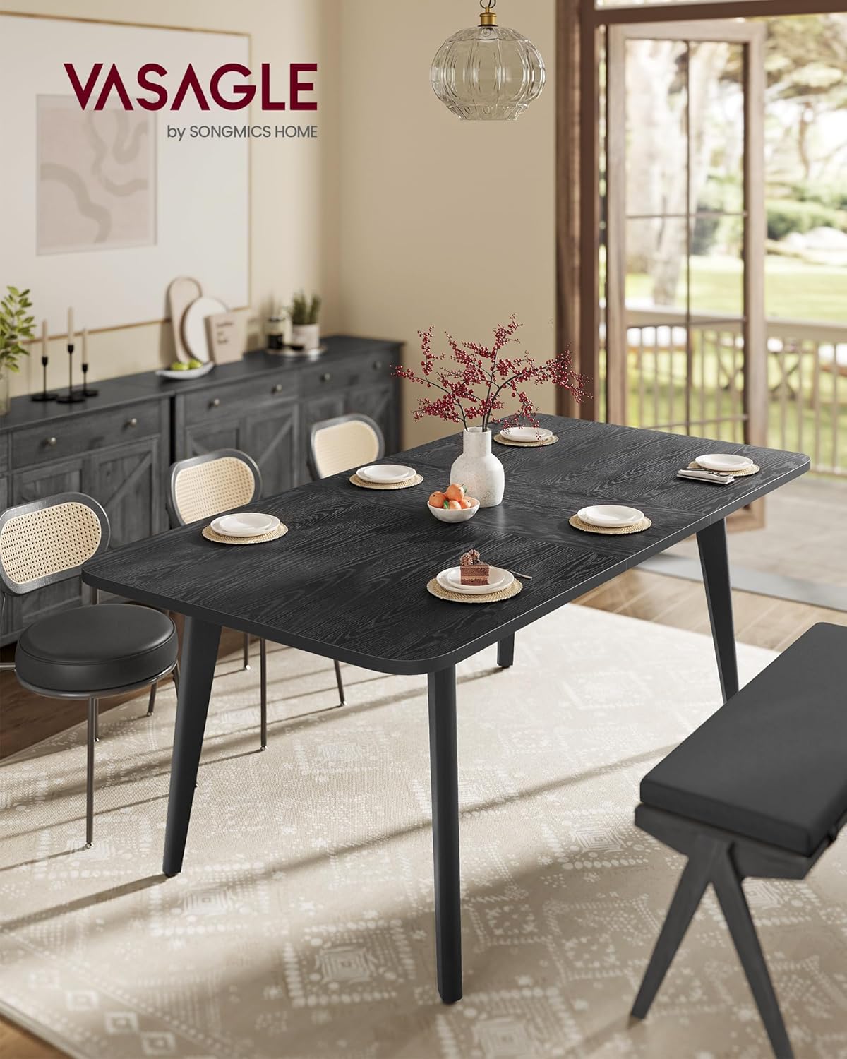 VASAGLE - table extensible design épuré 120kg noir bois KDT090BA02V1