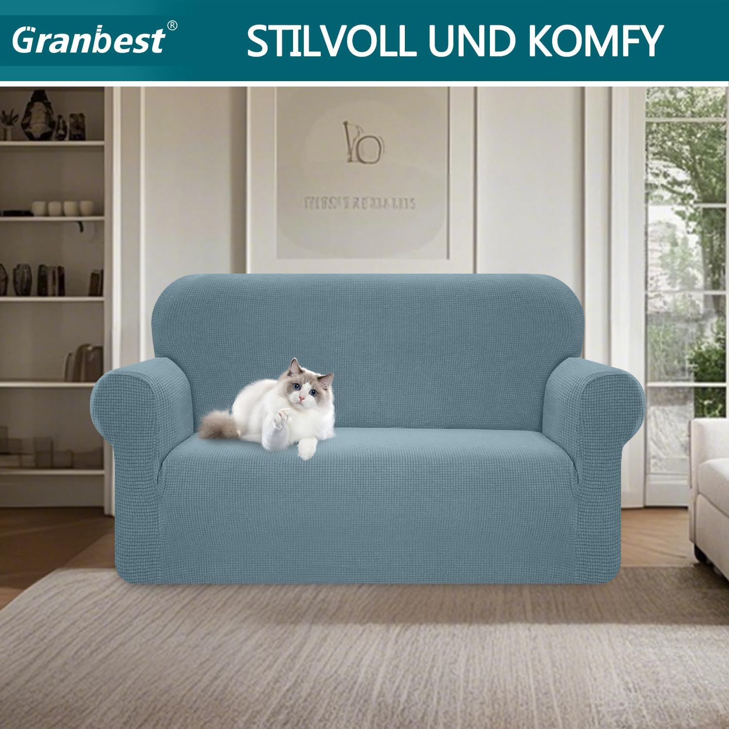 Granbest - housse canapé stretch imperméable 2 places - bleu azur