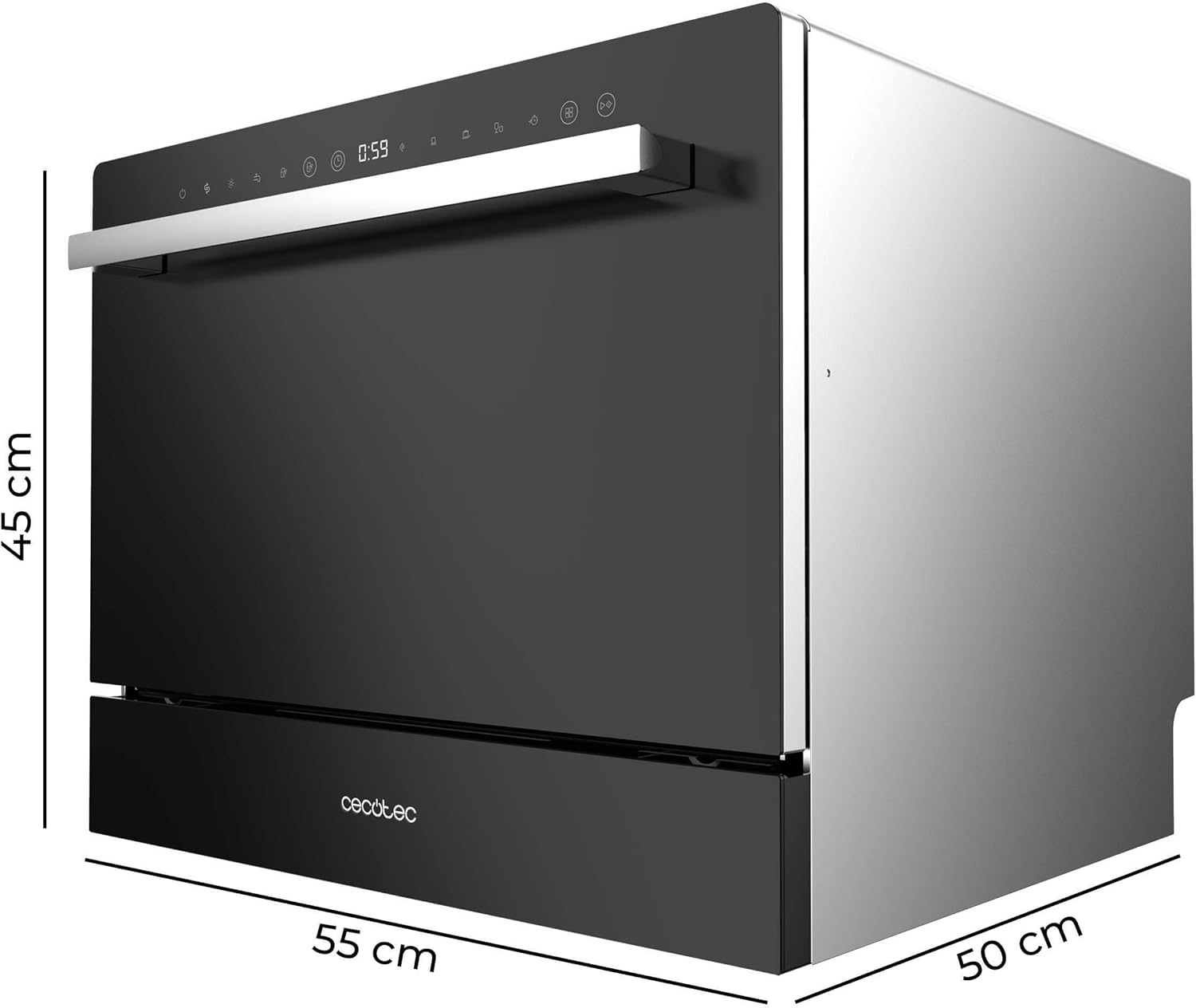 Cecotec - Bolero Aguazero 2400 - compact, 6 couverts, écran tactile, 5 programmes, verre noir