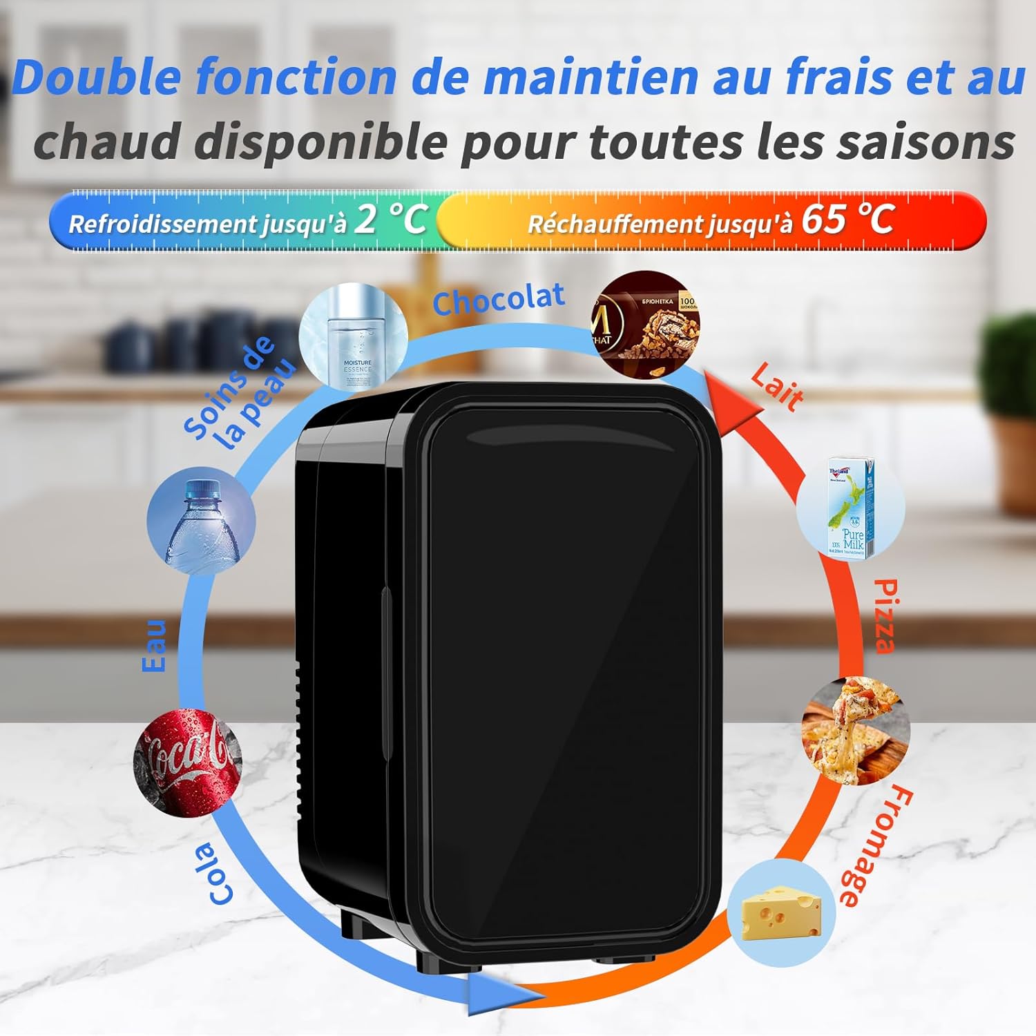 YASHE - mini réfrigérateur 6L/8 canettes, portable, AC/DC, noir