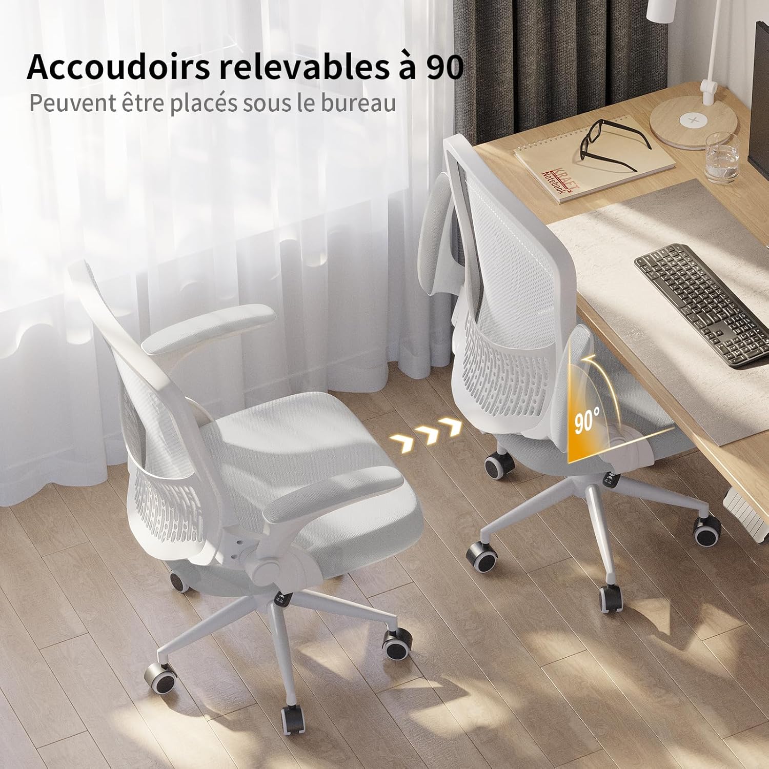 naspaluro - chaise de bureau ergonomique, accoudoirs réversibles, maille respirante, hauteur réglable, soutien lombaire