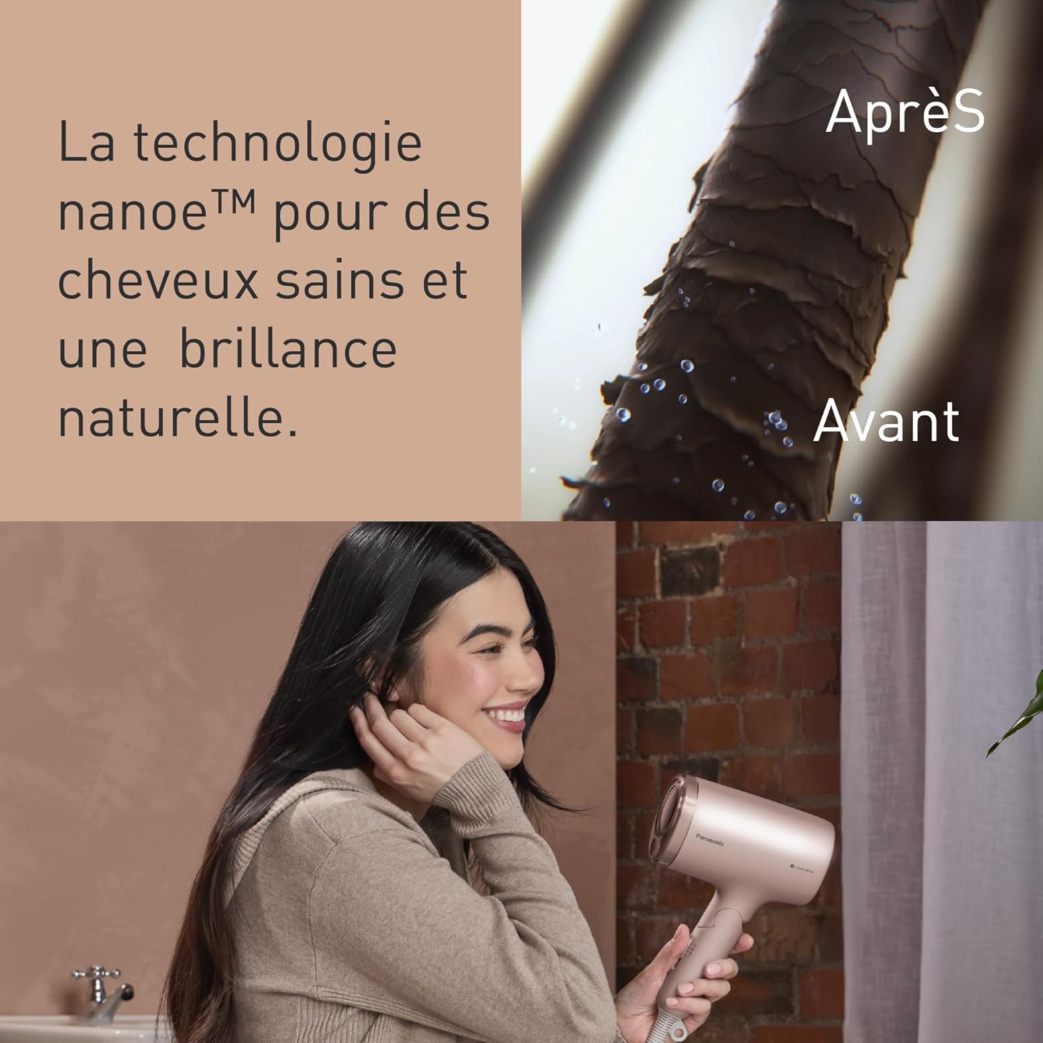 Panasonic - Sèche-Cheveux Nanoe, pliable, 1600W, séchage rapide, accessoire concentrateur, rose clair - EH-NA7M-P825