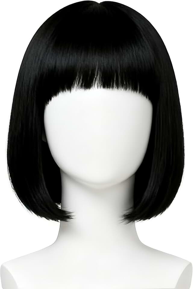 Perruque femme noire - carré court 35 cm - synthétique, bonnet ajustable