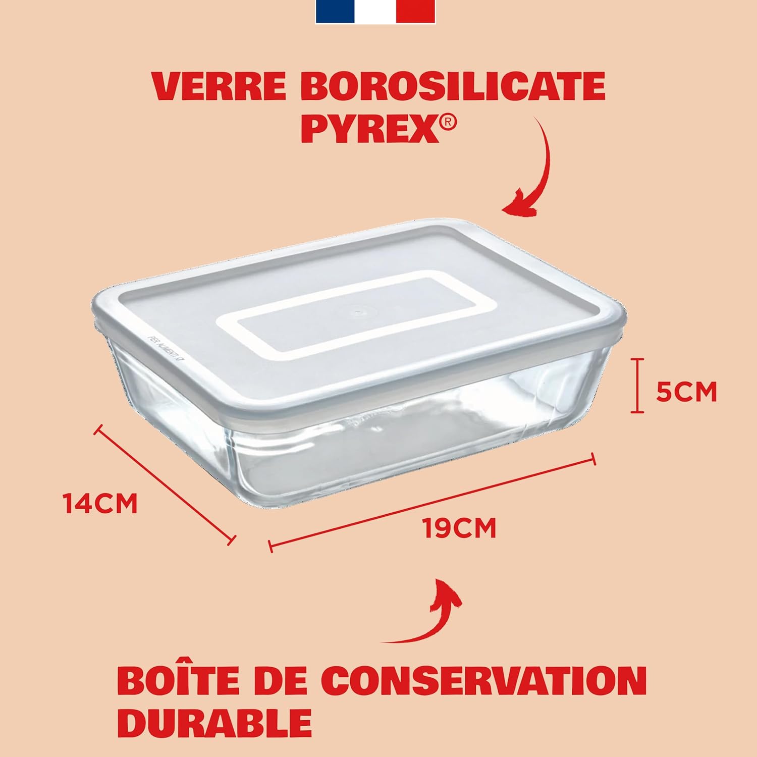 Pyrex - Spécial Congélateur Rectangulaire 19x14 cm - Verre borosilicate résistant et sans BPA