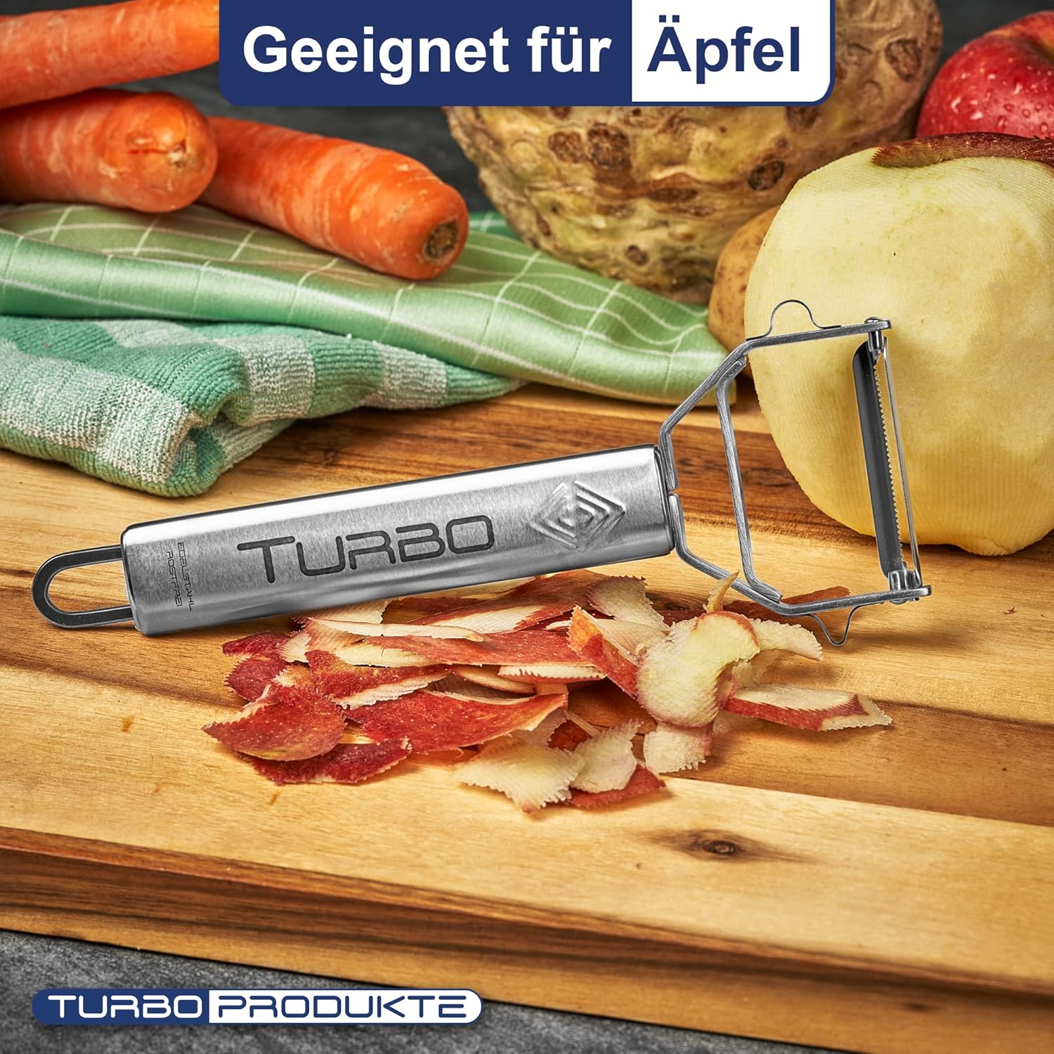 TURBO PRODUKTE - Éplucheur universel inox 3 en 1, lame pivotante, ambidextre, blanc mat
