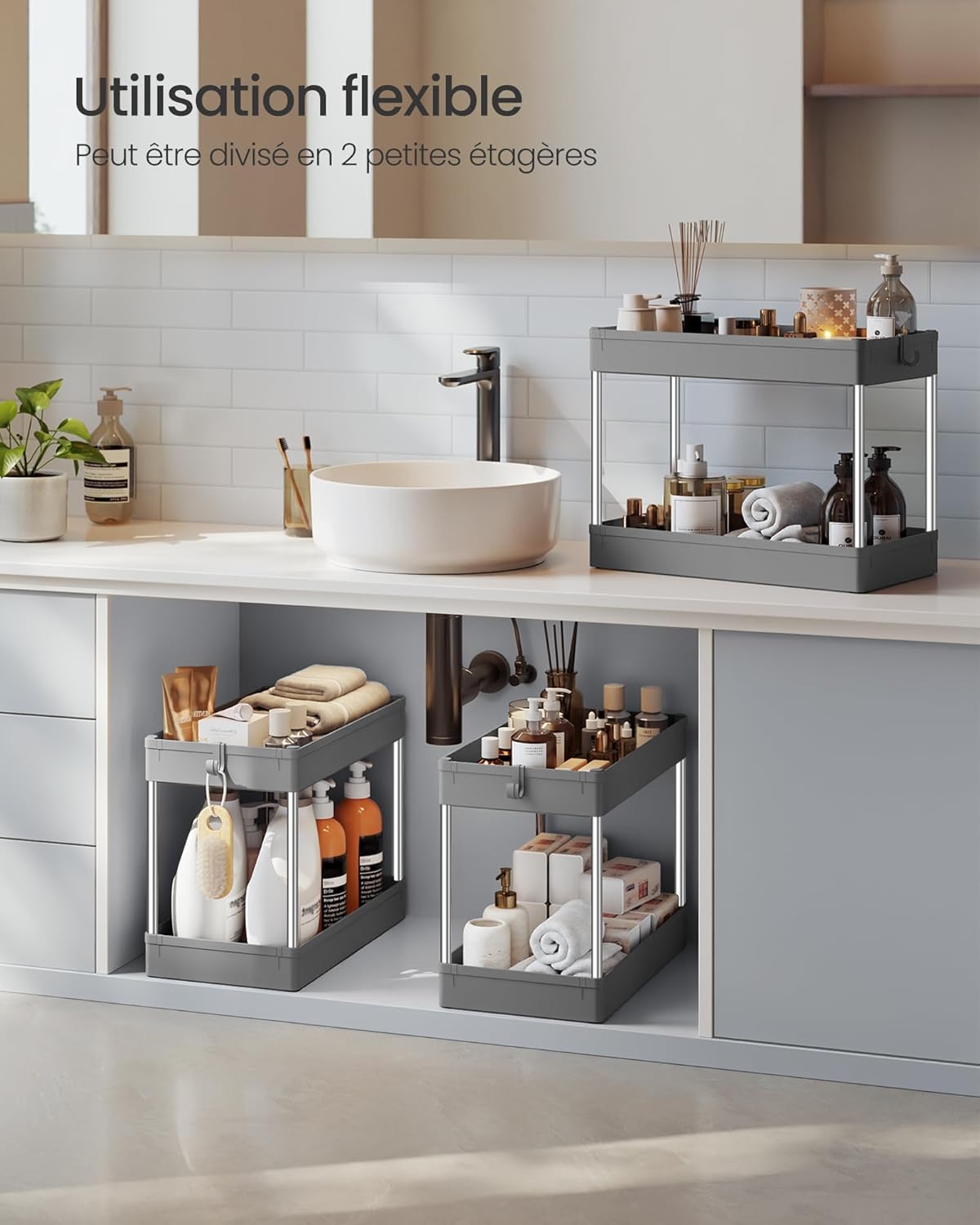 SONGMICS - chariot cuisine 4 niveaux - 23,6x42x86cm - acier, 6 crochets KSC010G01