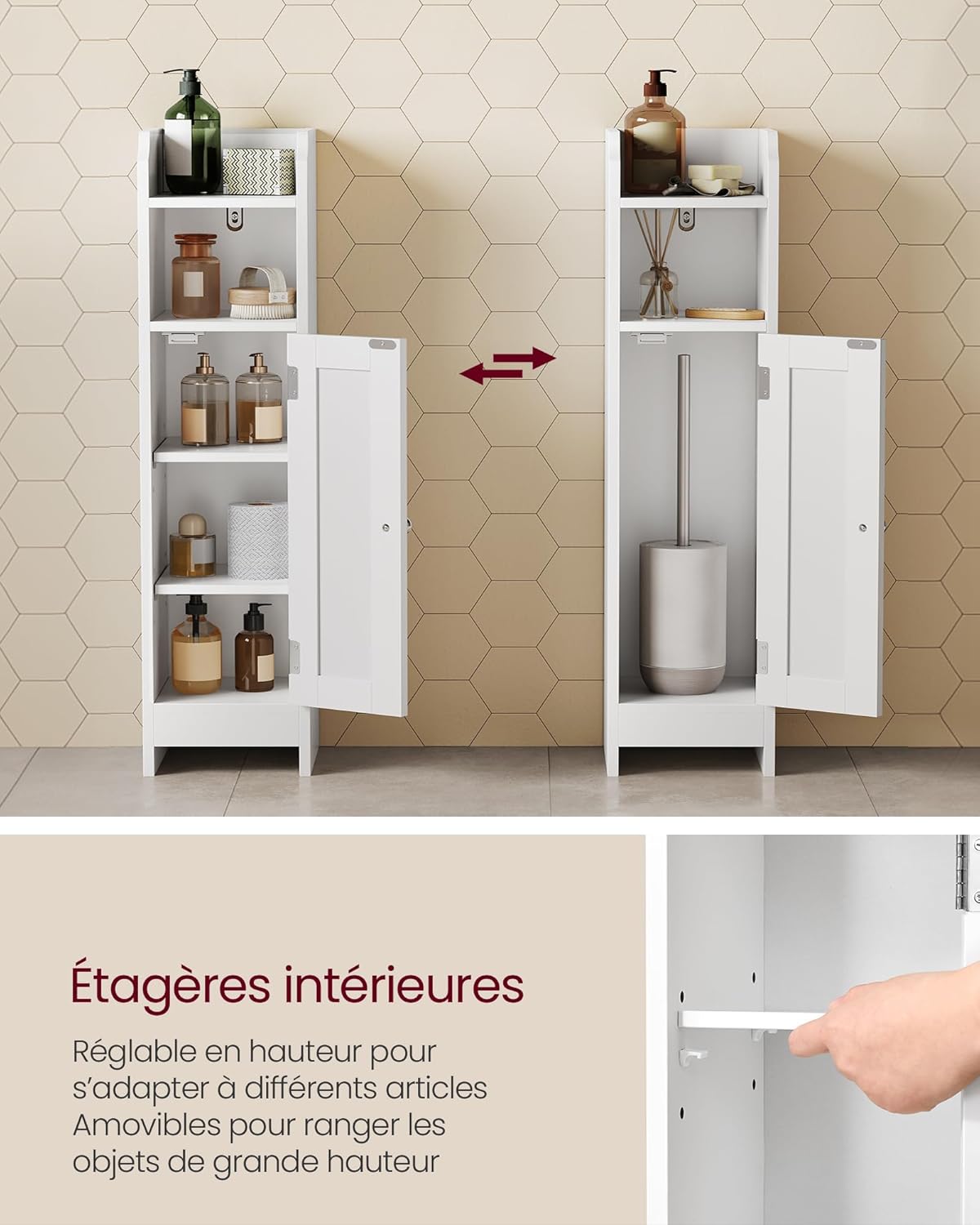 VASAGLE - meuble salle de bain angle, 20x18x80 cm, étagères réglables, BBC310W01