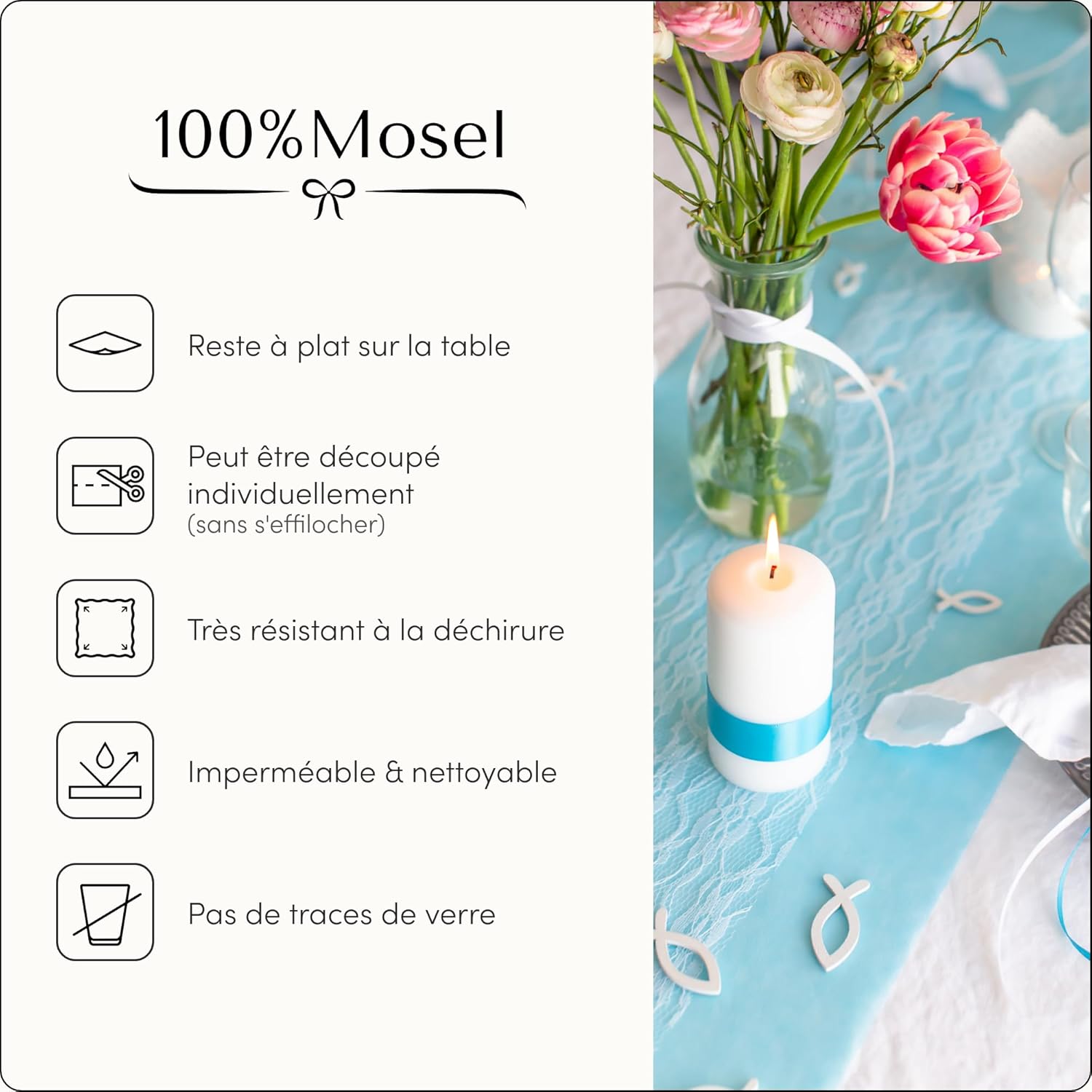 100%Mosel - Chemin de table non-tissé - 30x2500 cm - Bleu ciel, nappe festive