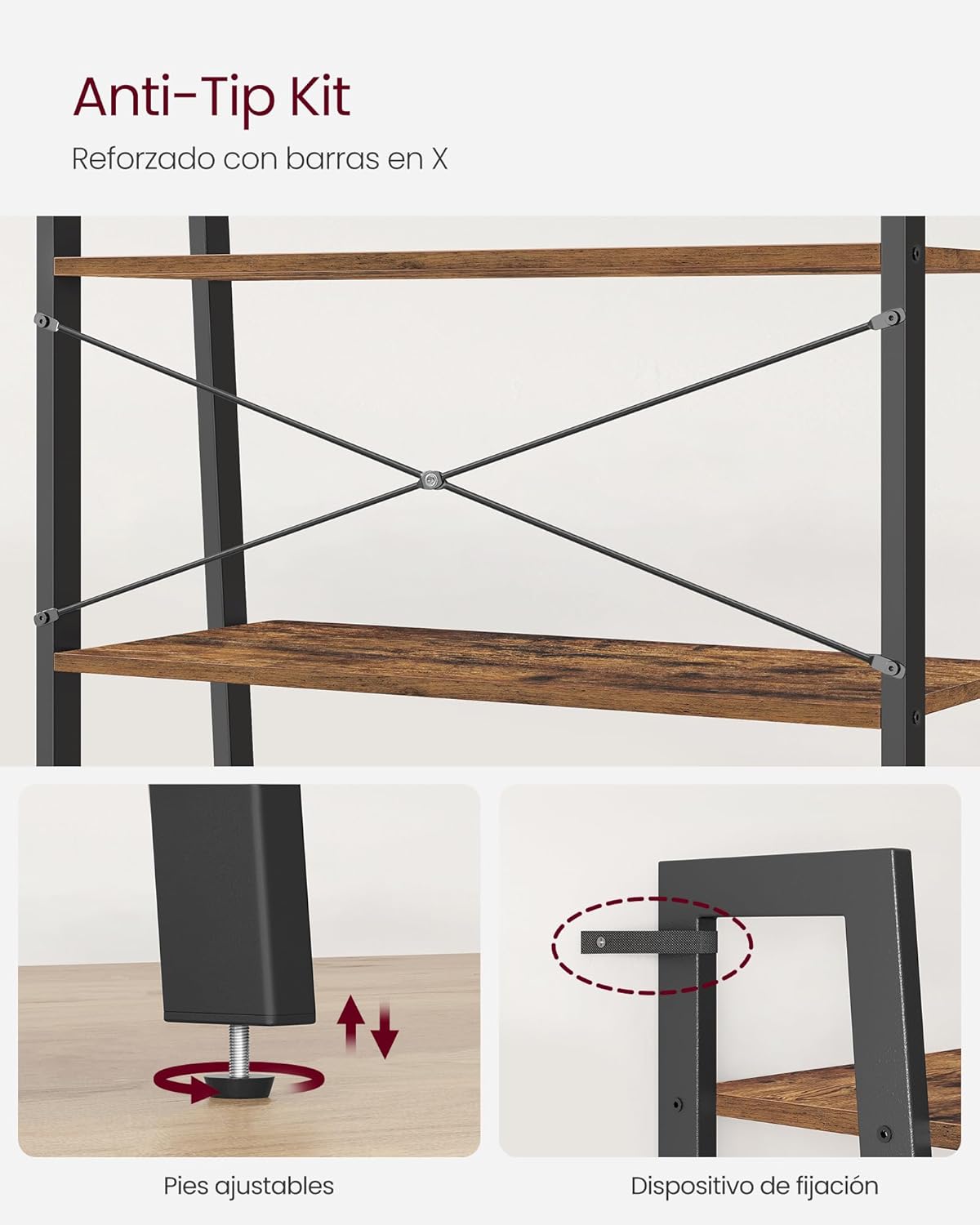 VASAGLE - étagère 4 niveaux - rangement acier marron noir - LLS144B01