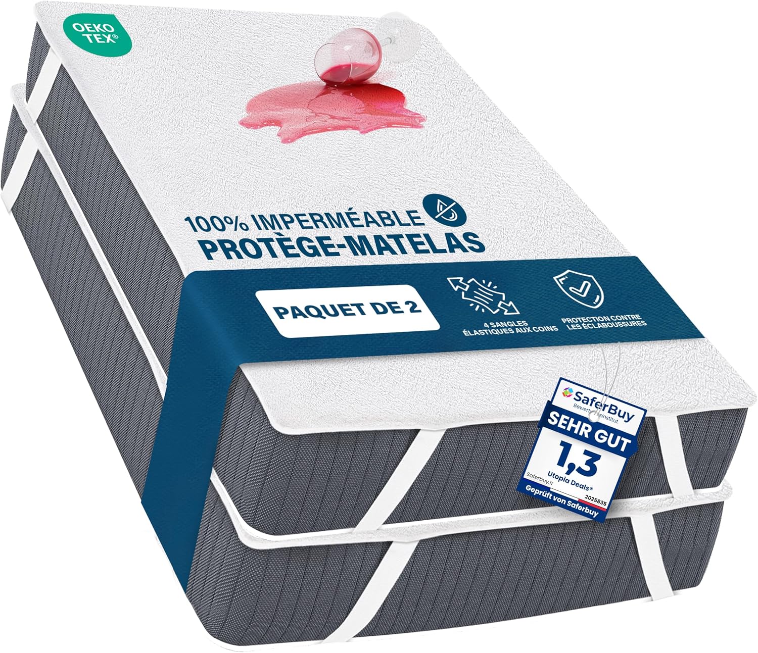 Utopia Bedding - Protège-matelas lot de 2 - 140x200 cm - imperméable, Oeko TEX, 4 coins élastiques, respirant