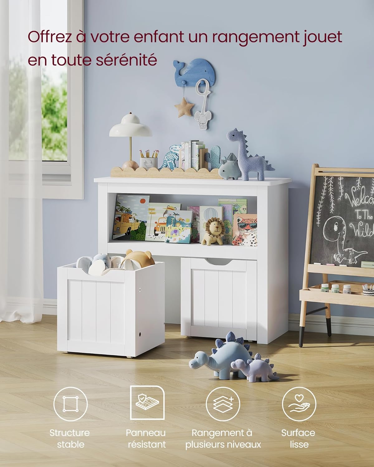 VASAGLE - meuble rangement enfants Nuage - 29,7x72,2x60cm - 2 tiroirs roulants - LHS280WB01