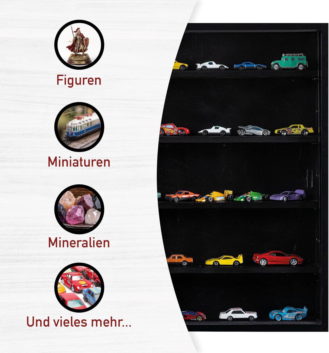 Inter Link - vitrine murale Blacklava - 80x60x9.5cm - 5 compartiments, 4 étagères, MDF noir