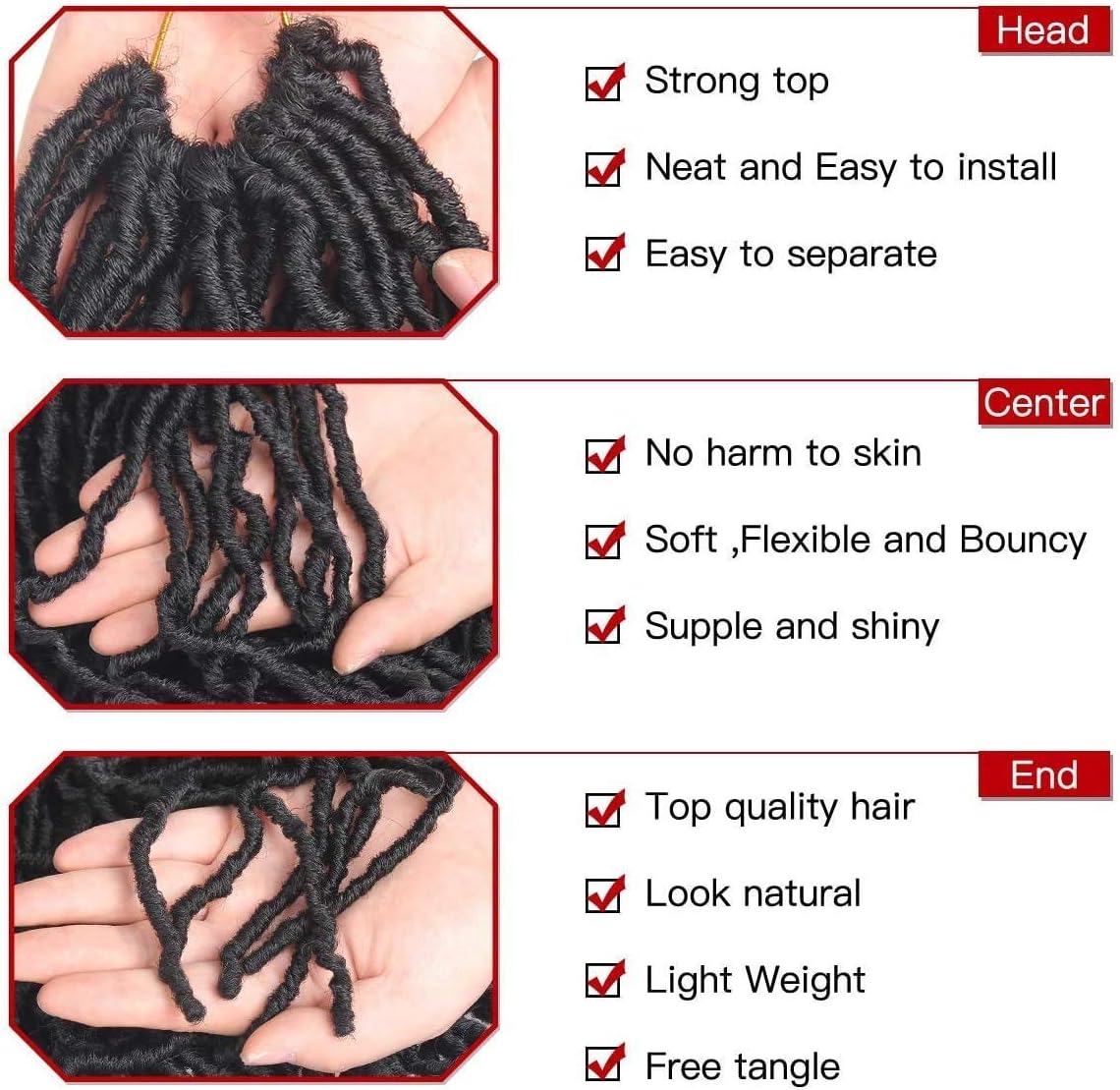 Xtrend - Faux Locs 7 packs - 24 pouces - synthétiques, doux, bouclés, 12 brins, noir 1B#