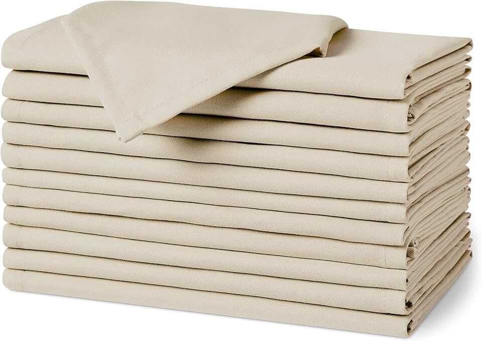 maaxi-dealz Basics - serviettes en tissu - 43x43 cm - réutilisables, antitaches, infroissables, lot de 12, beige