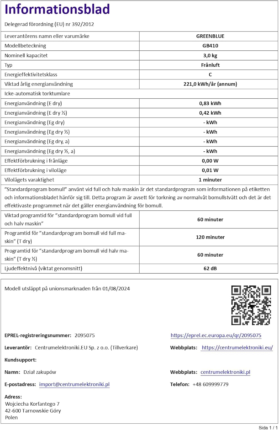 GreenBlue - sèche-linge électrique 3kg - compact, séchage rapide, GB410