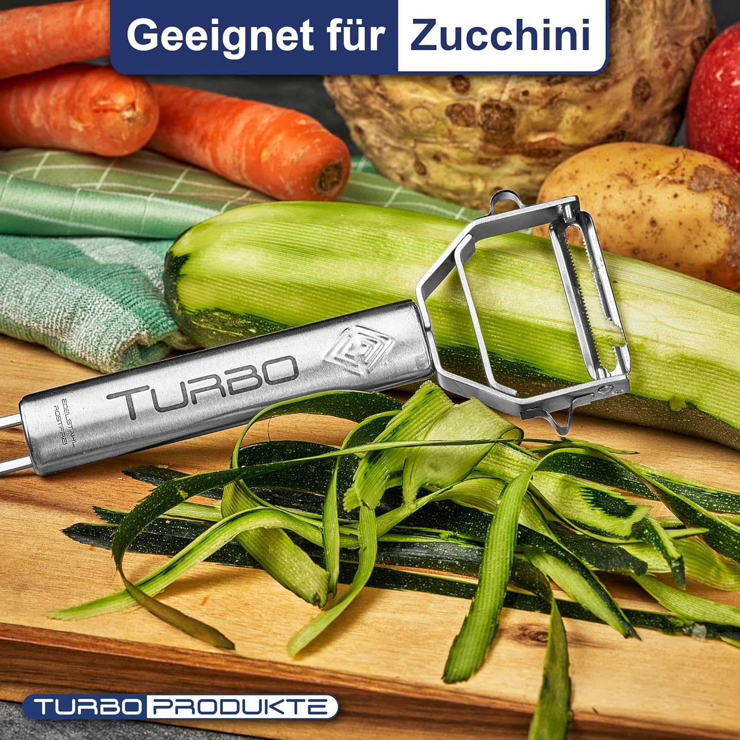TURBO PRODUKTE - Éplucheur universel inox 3 en 1, lame pivotante, ambidextre, blanc mat