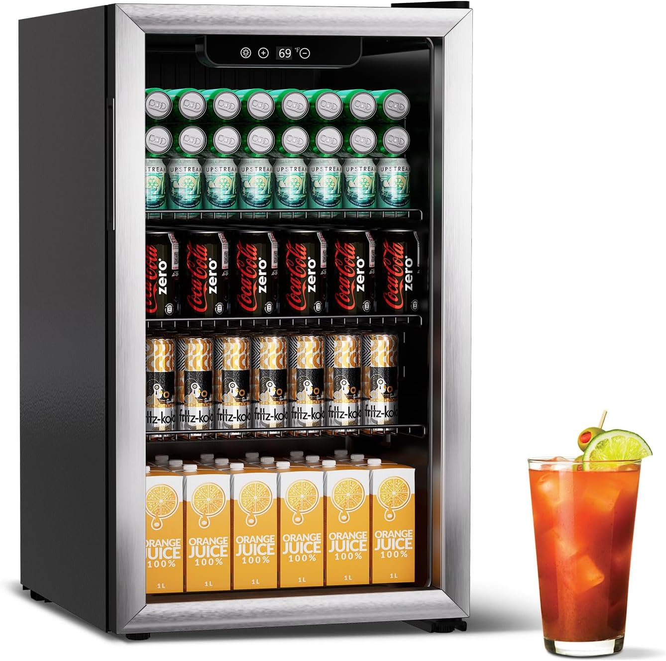 Mini-réfrigérateur - 80L - porte vitrée, 115 canettes, étagères réglables, affichage numérique