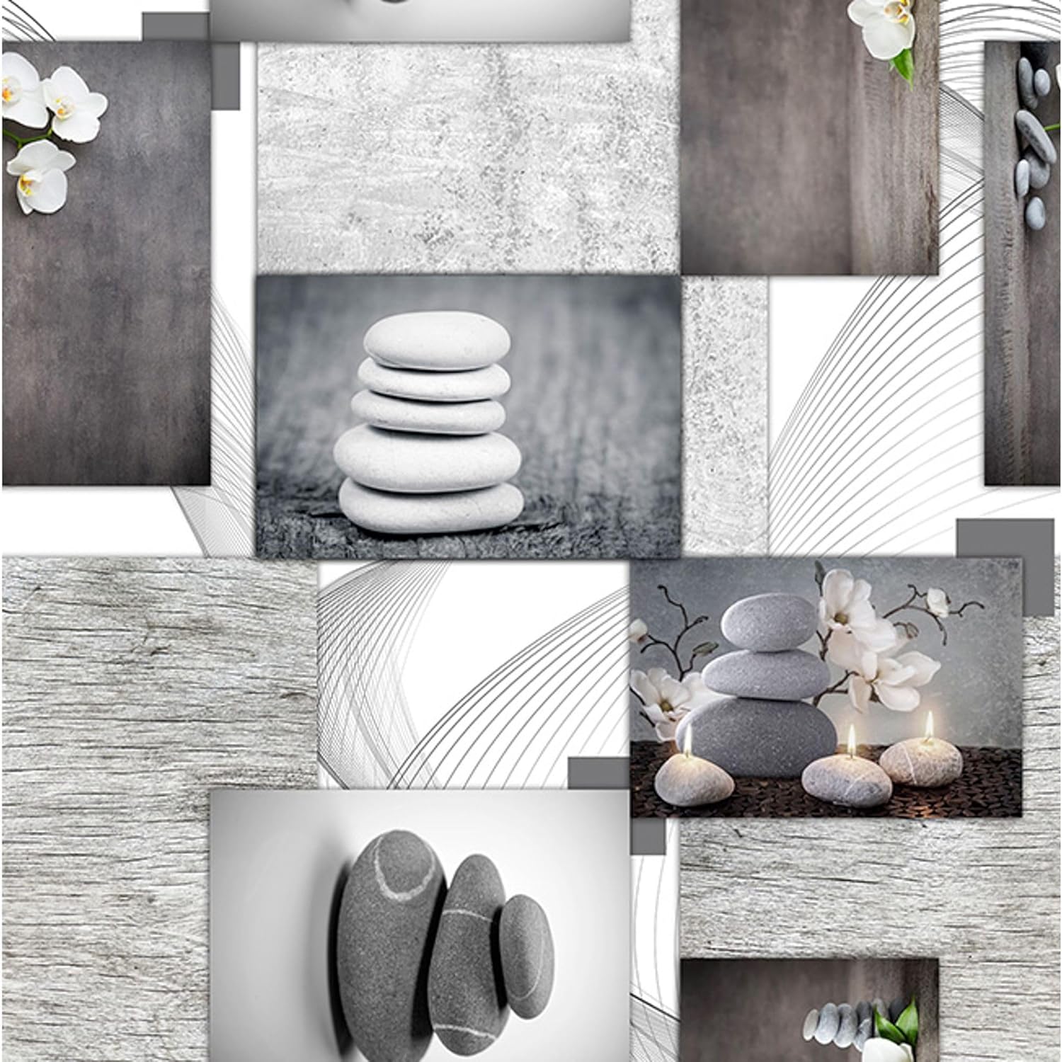 Nappe en toile cirée rectangulaire - Zen Pierres - 100x140 cm - anti-taches, imperméable, facile d'entretien