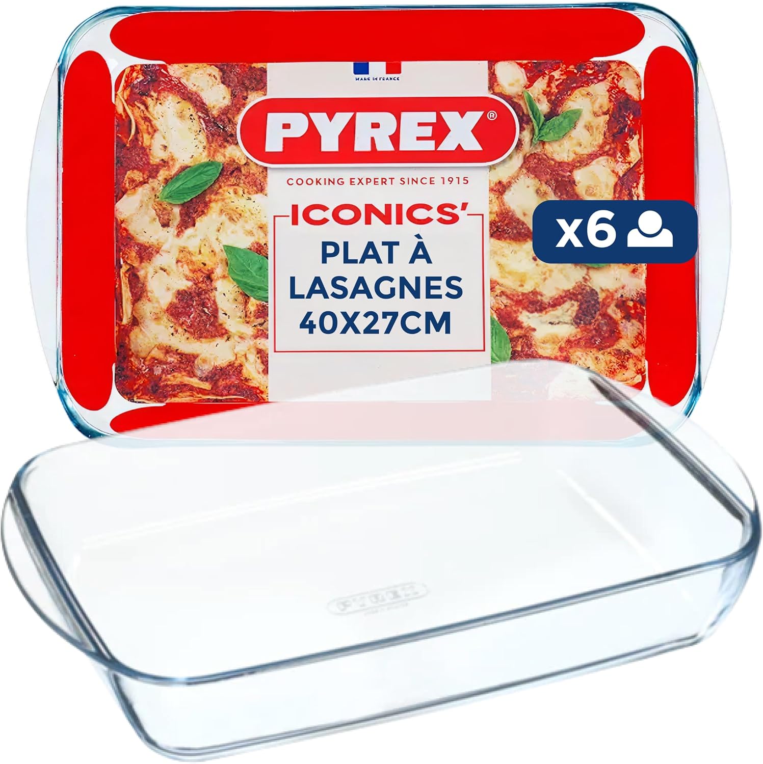Pyrex - Plat à four rectangulaire 3,7L - verre borosilicate, poignées larges, spécial lasagnes
