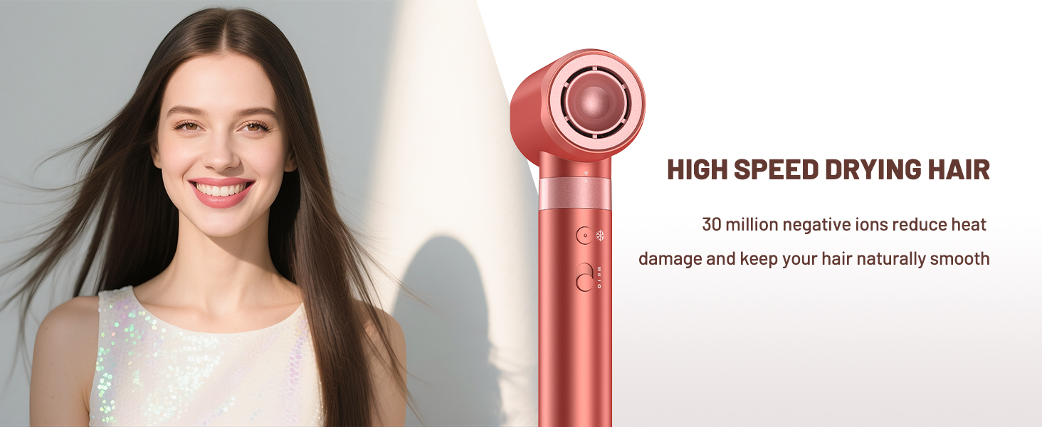 Le texte indique « COIFFAGE À GRANDE VITESSE ». Images de marketing de produits montrant les outils de coiffage et les résultats de la coiffure.