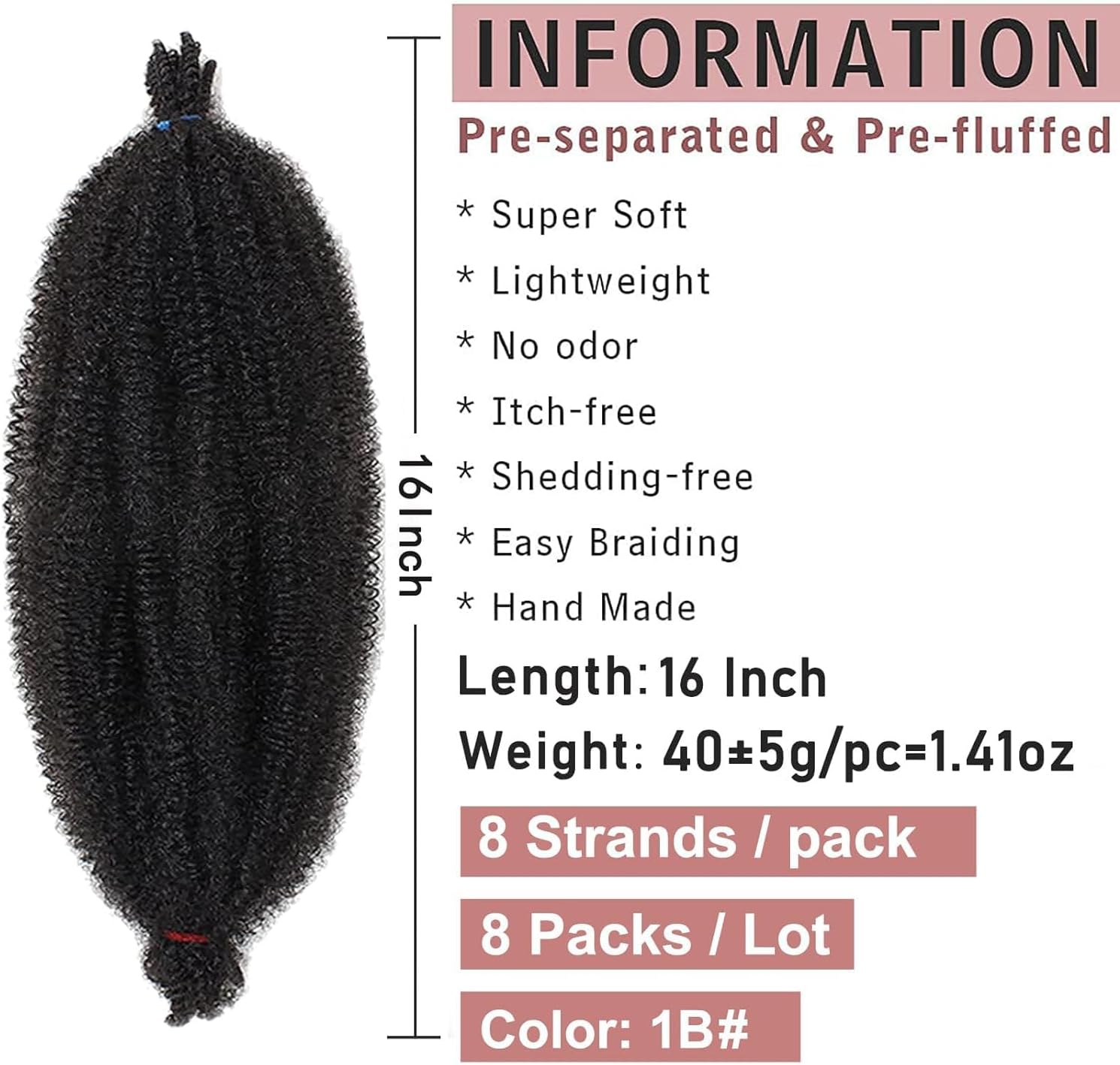 XTREND - extensions afro torsadées pré-séparées - 40,6 cm - lot de 8, synthétiques pour femme noire