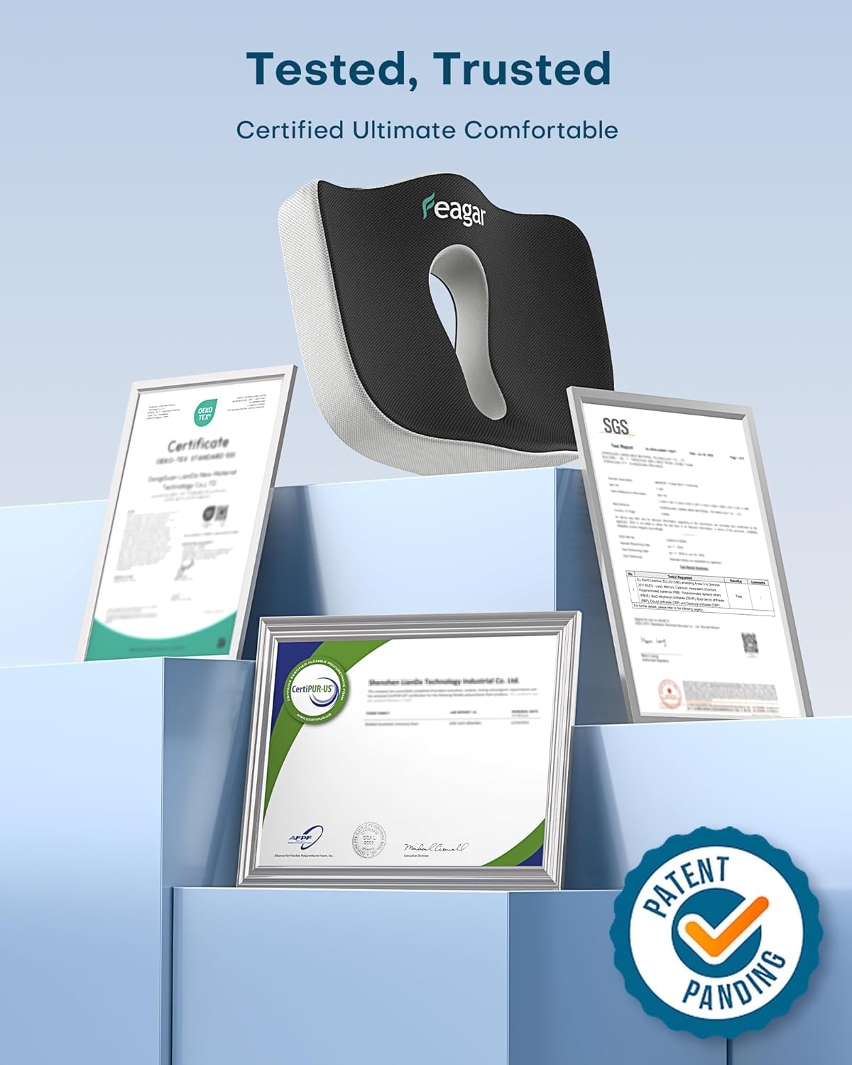 Feagar - coussin de chaise mémoire - orthopédique, siège auto, bureau, fauteuil - 45x35cm